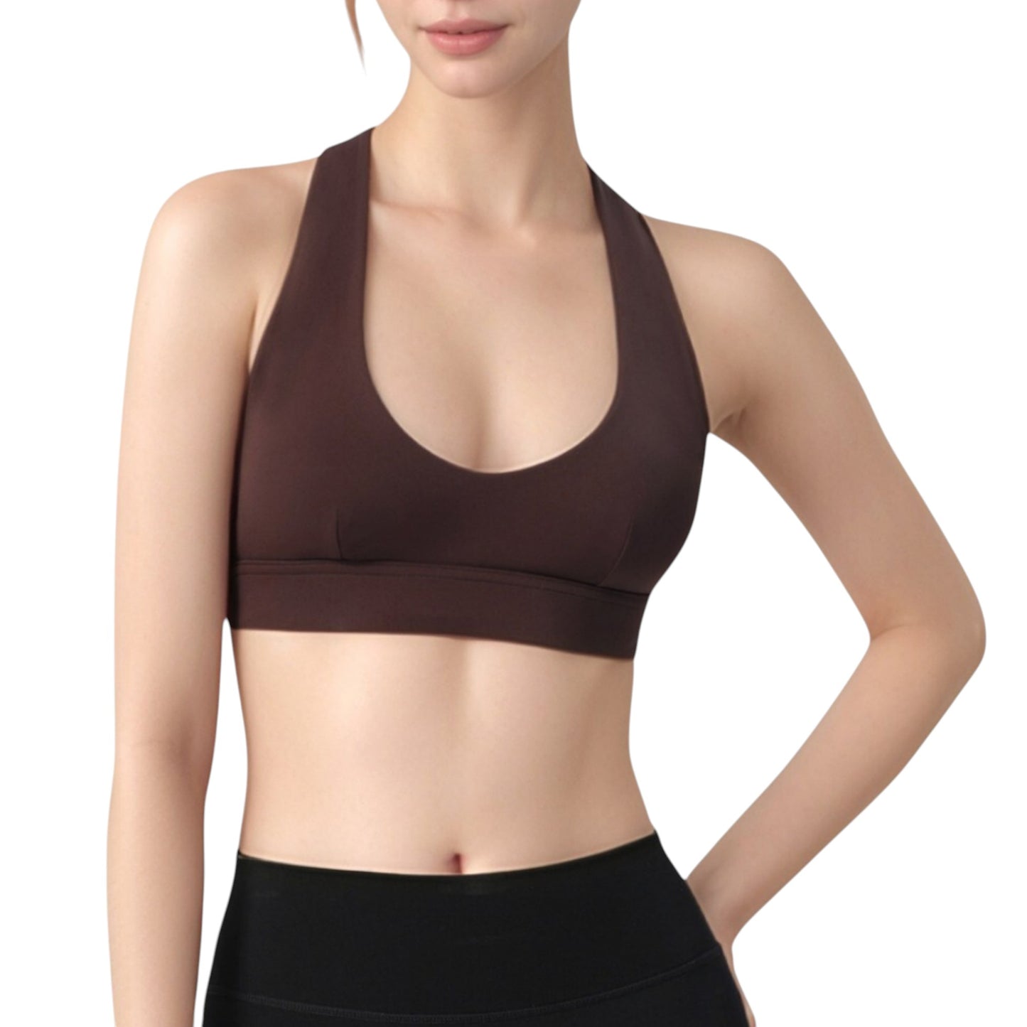 Low Scoop Neck Sports Bra with Open Back Strap Design and Supportive Elastic Band