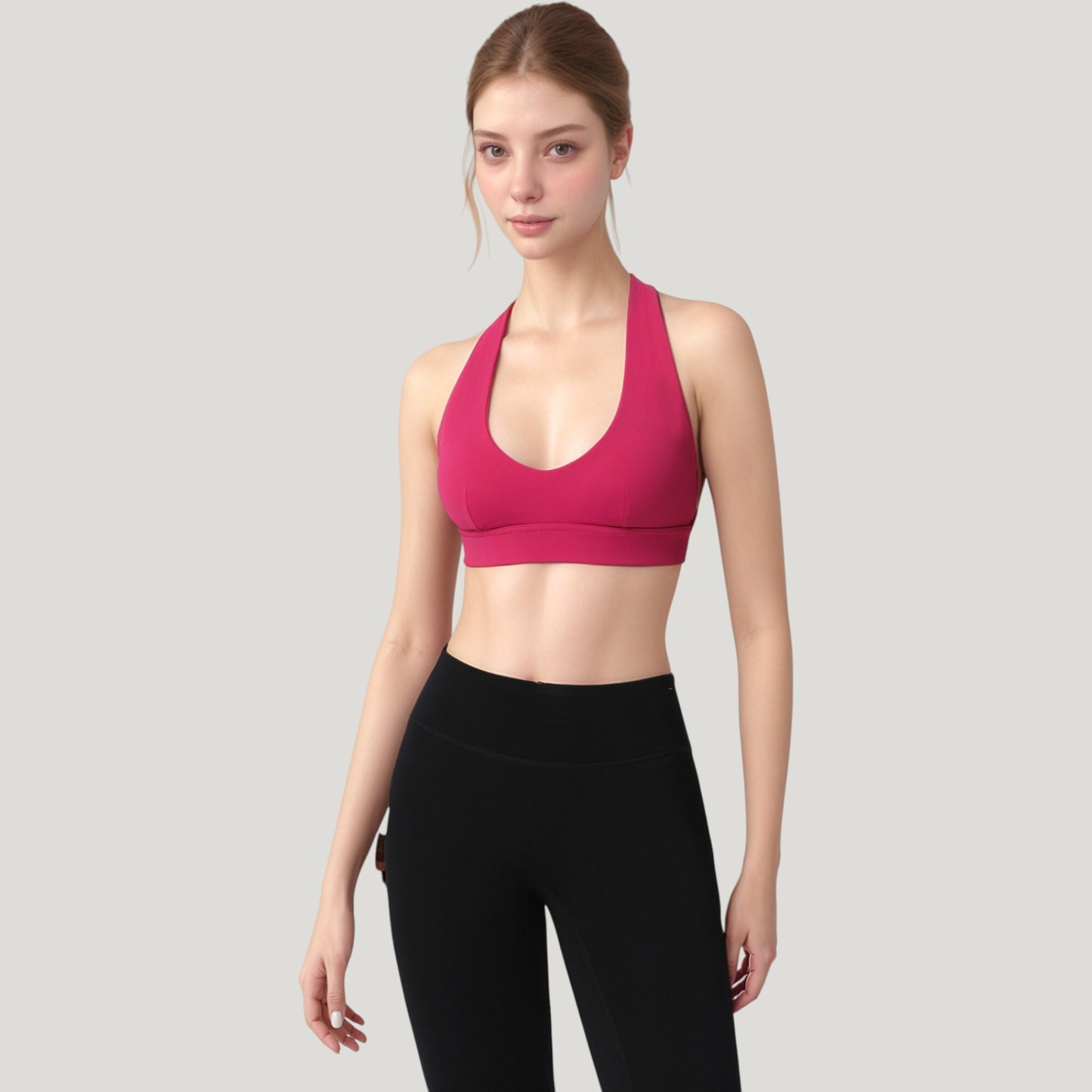 Low Scoop Neck Sports Bra with Open Back Strap Design and Supportive Elastic Band