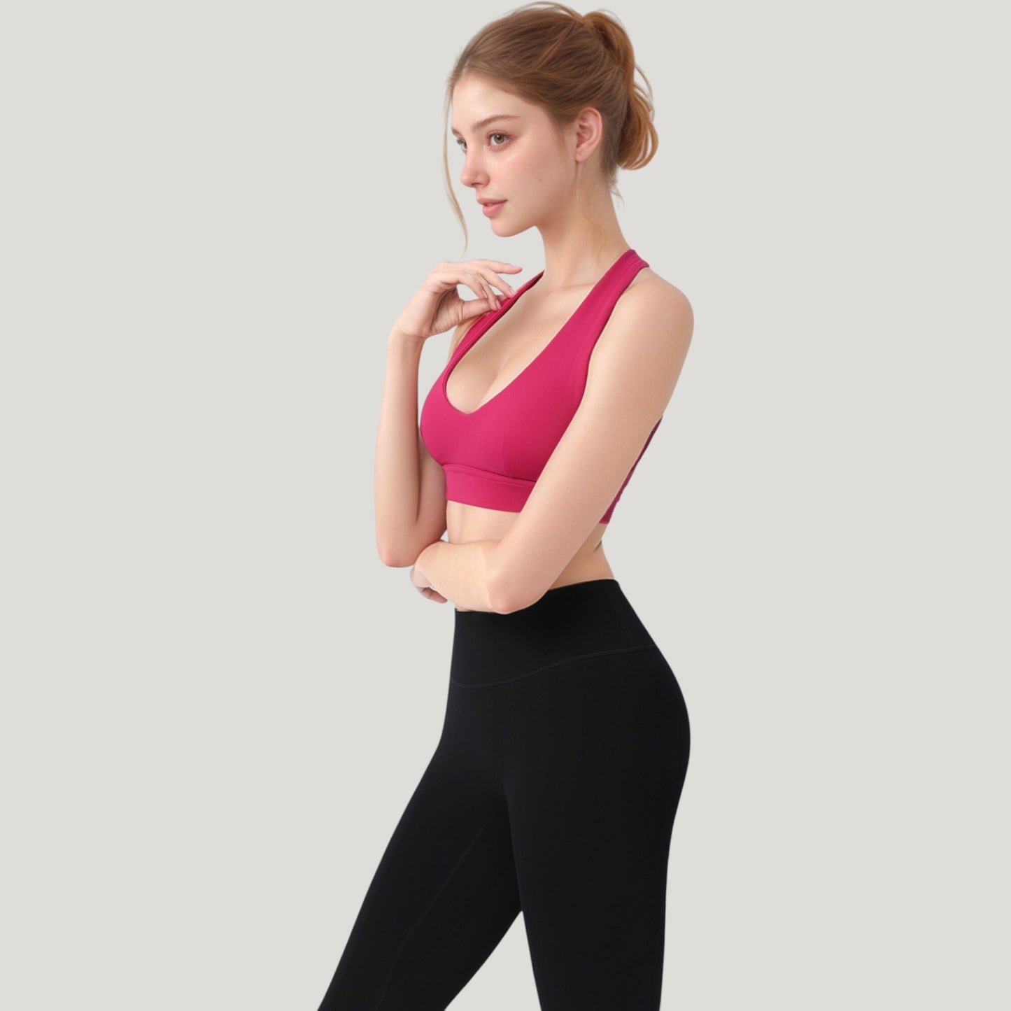 Low Scoop Neck Sports Bra with Open Back Strap Design and Supportive Elastic Band