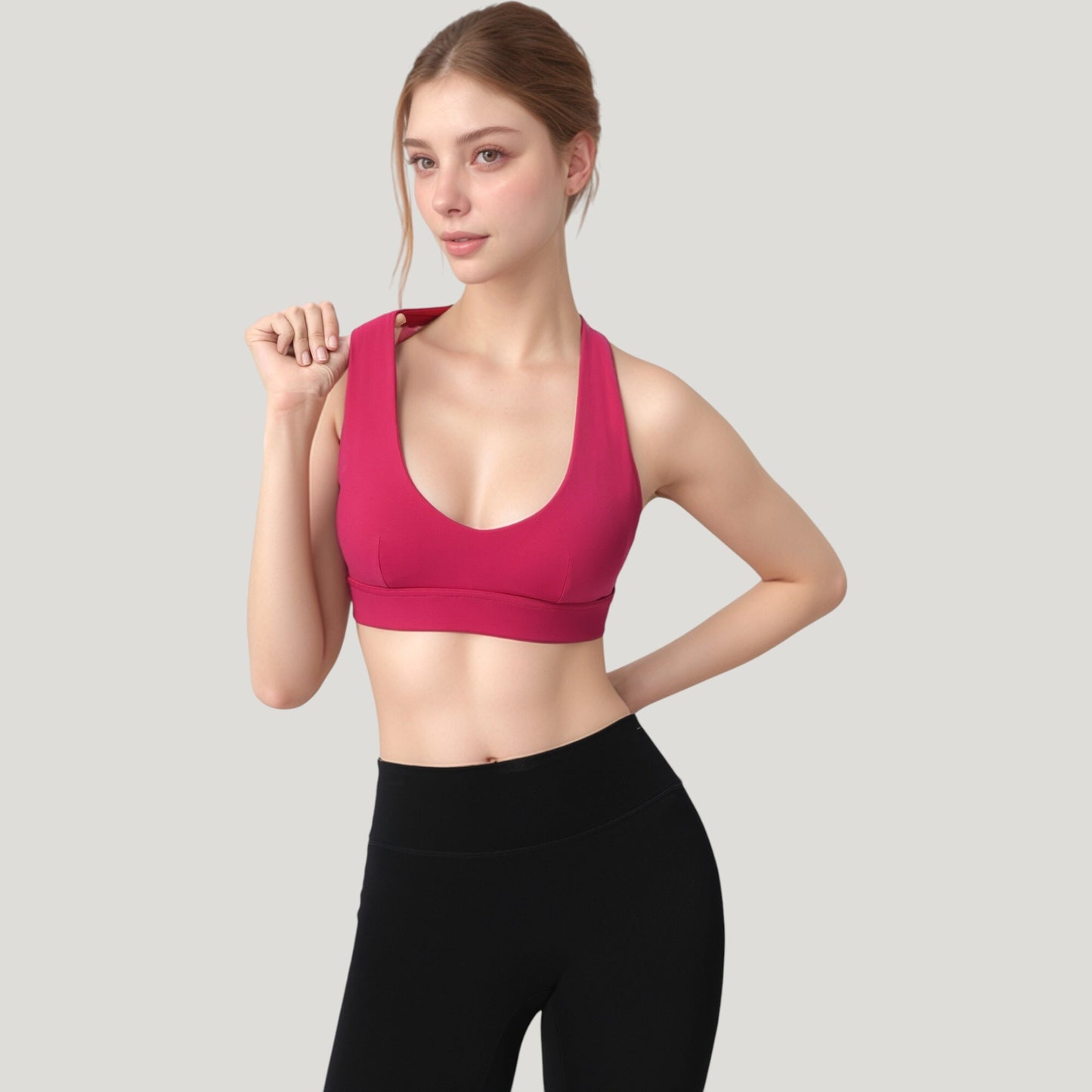 Low Scoop Neck Sports Bra with Open Back Strap Design and Supportive Elastic Band