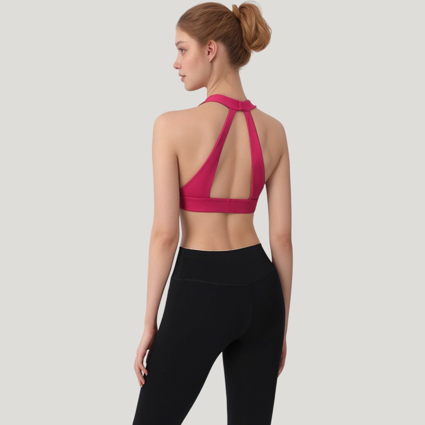 Low Scoop Neck Sports Bra with Open Back Strap Design and Supportive Elastic Band