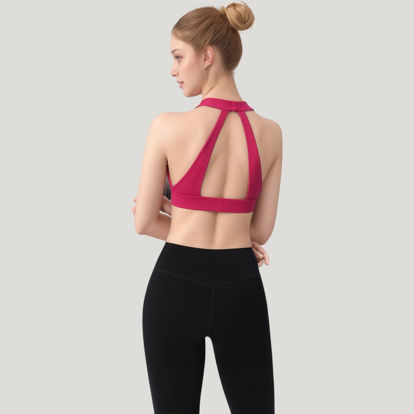 Low Scoop Neck Sports Bra with Open Back Strap Design and Supportive Elastic Band