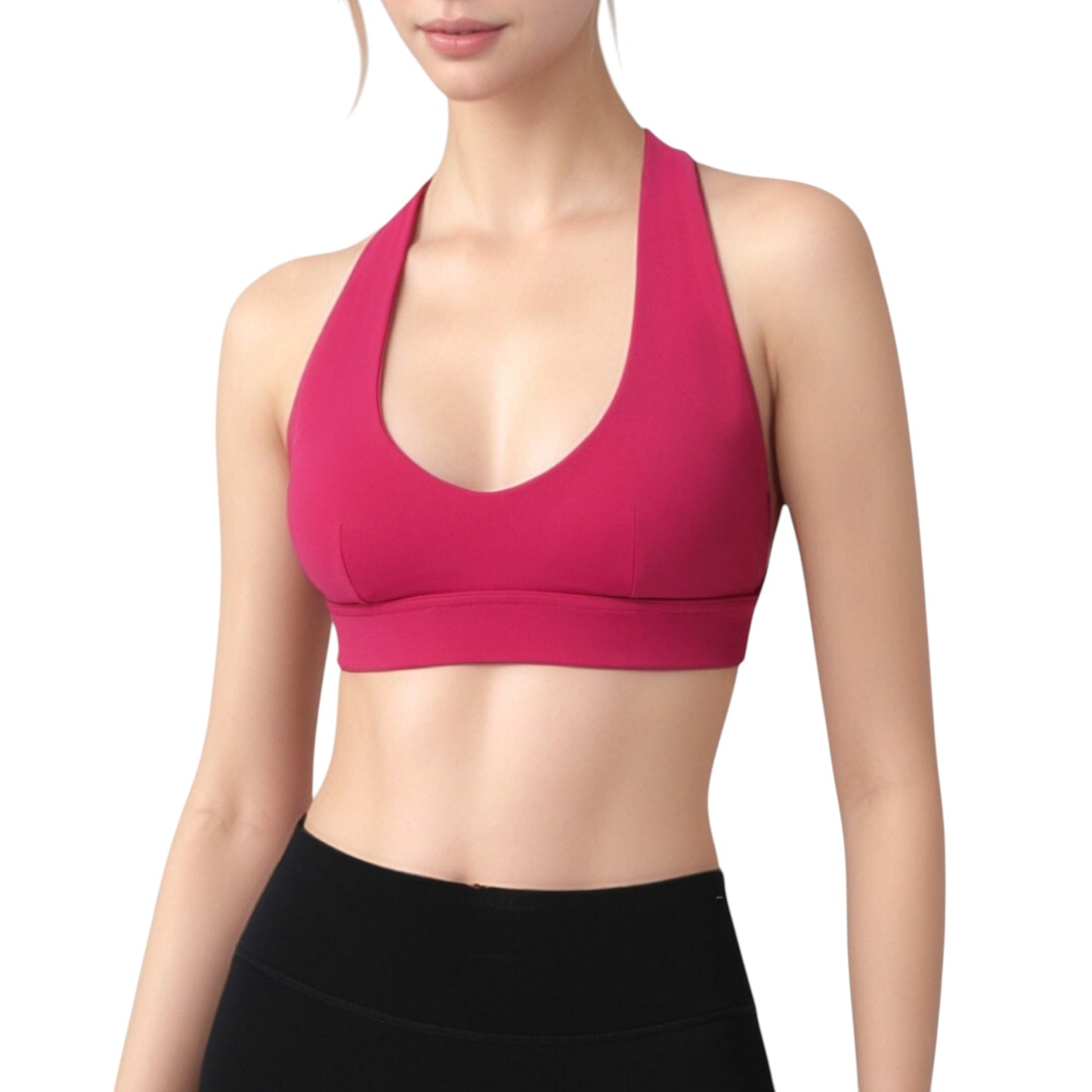 Low Scoop Neck Sports Bra with Open Back Strap Design and Supportive Elastic Band