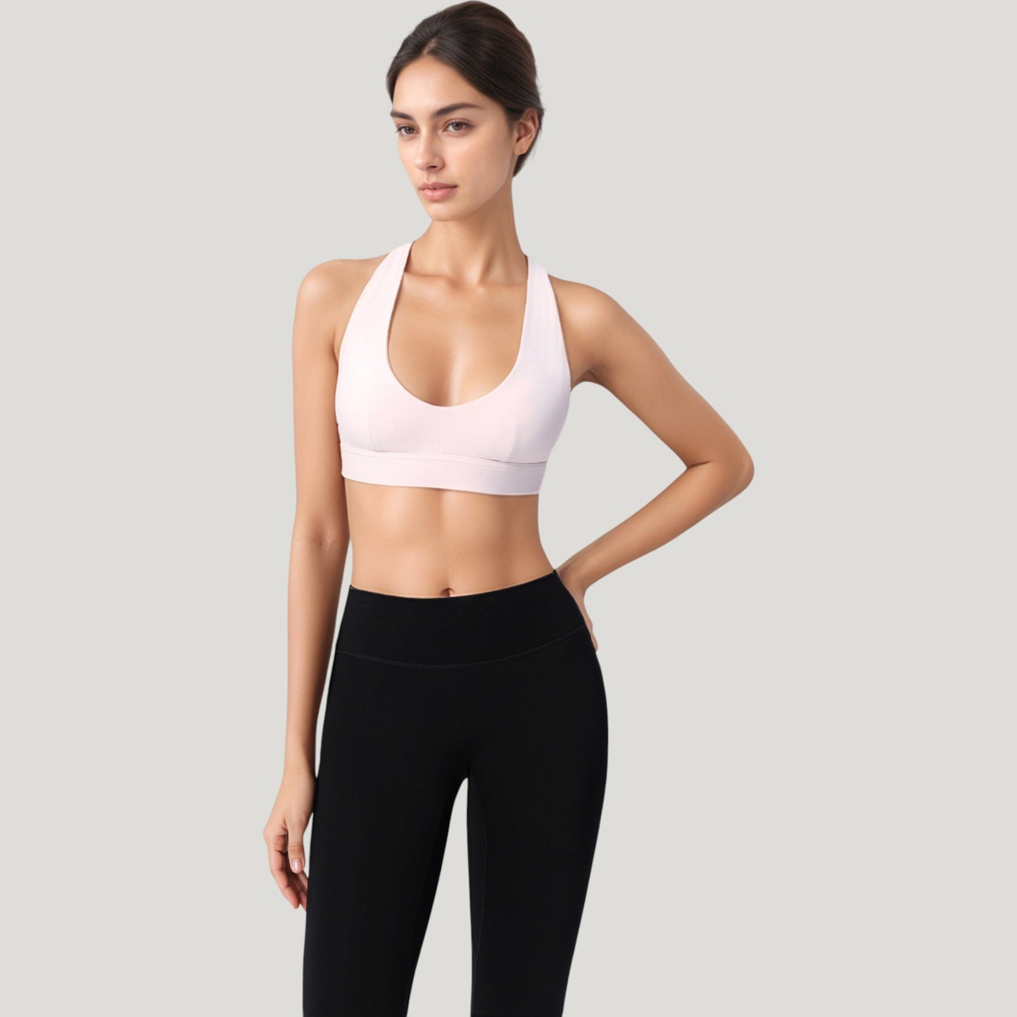 Low Scoop Neck Sports Bra with Open Back Strap Design and Supportive Elastic Band