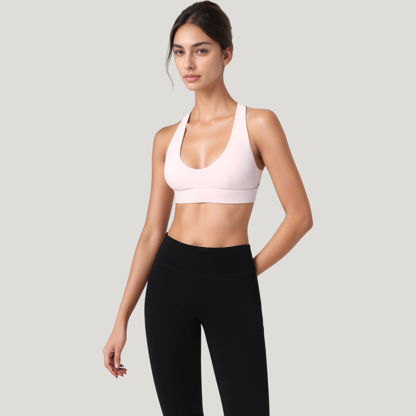 Low Scoop Neck Sports Bra with Open Back Strap Design and Supportive Elastic Band