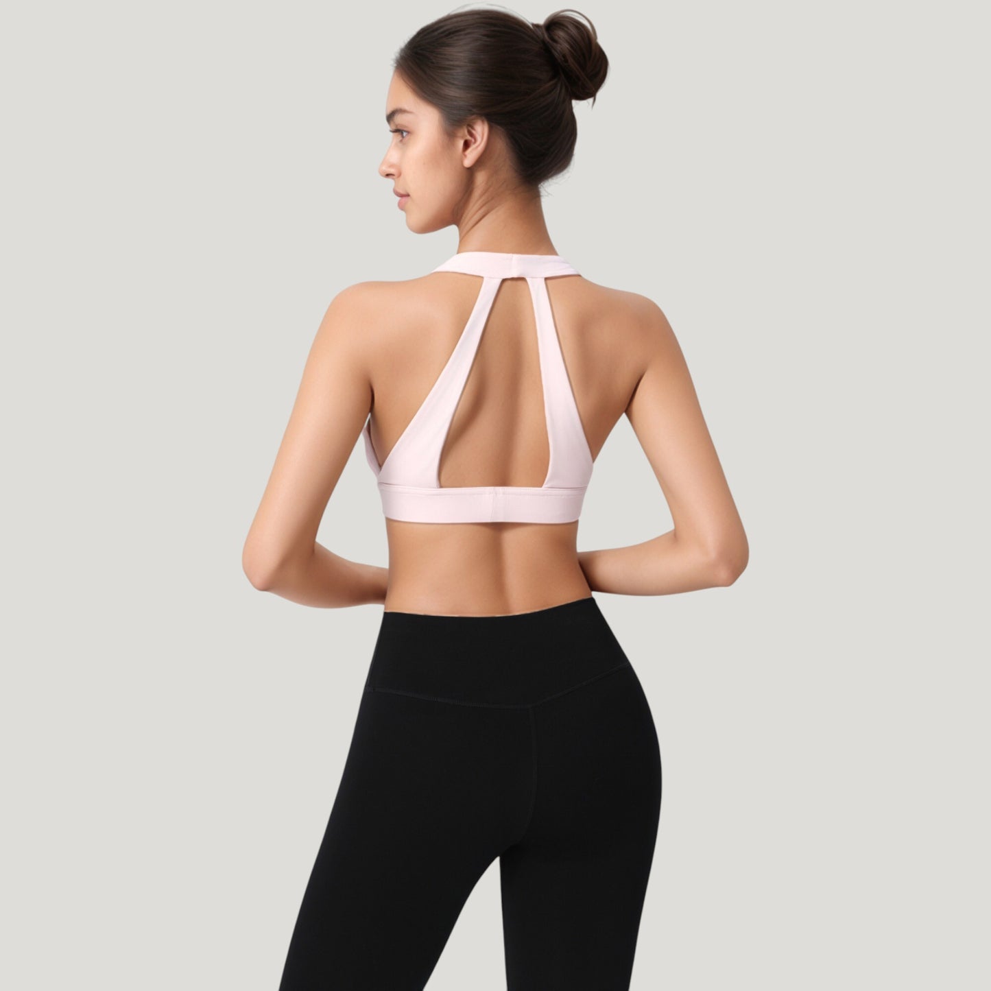 Low Scoop Neck Sports Bra with Open Back Strap Design and Supportive Elastic Band