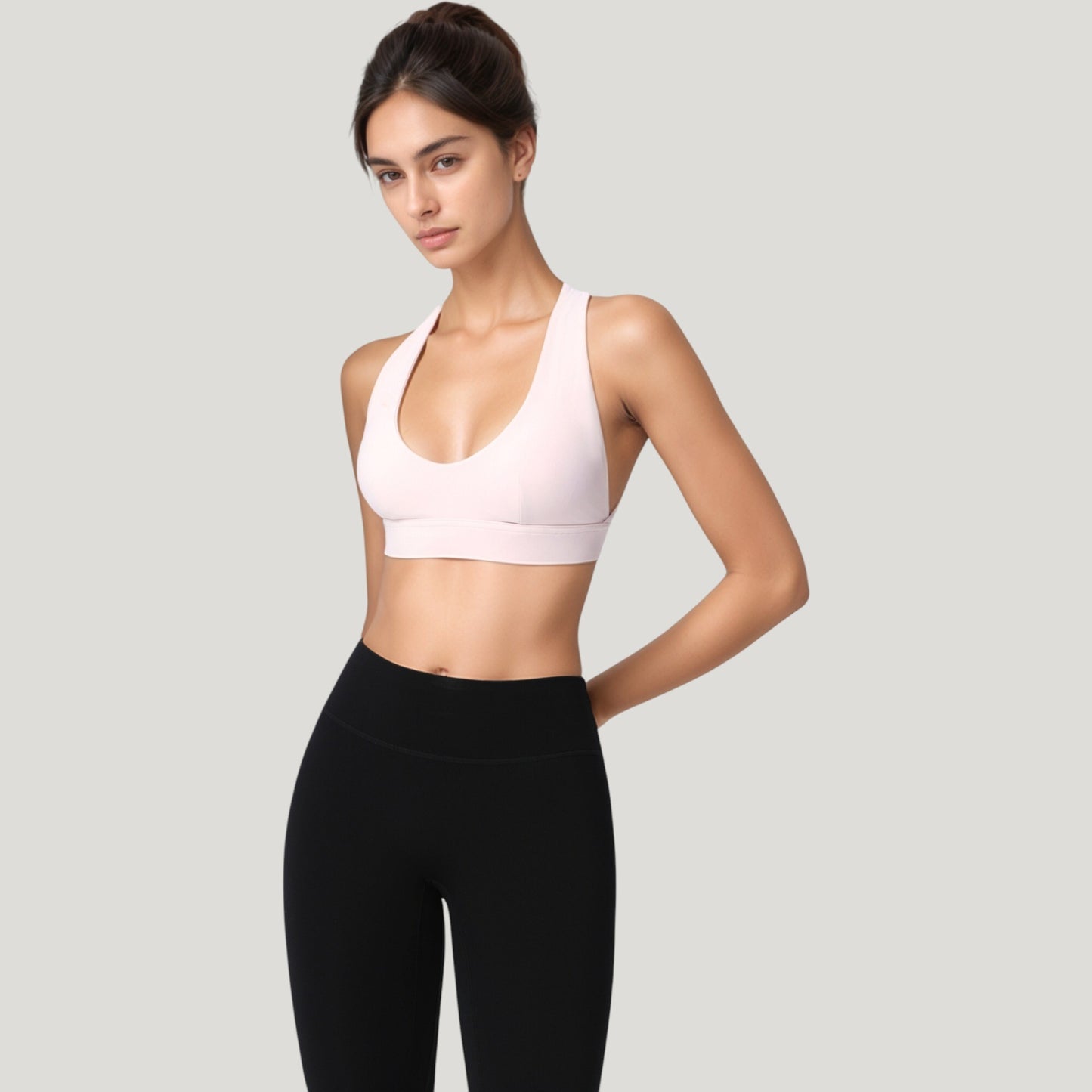 Low Scoop Neck Sports Bra with Open Back Strap Design and Supportive Elastic Band