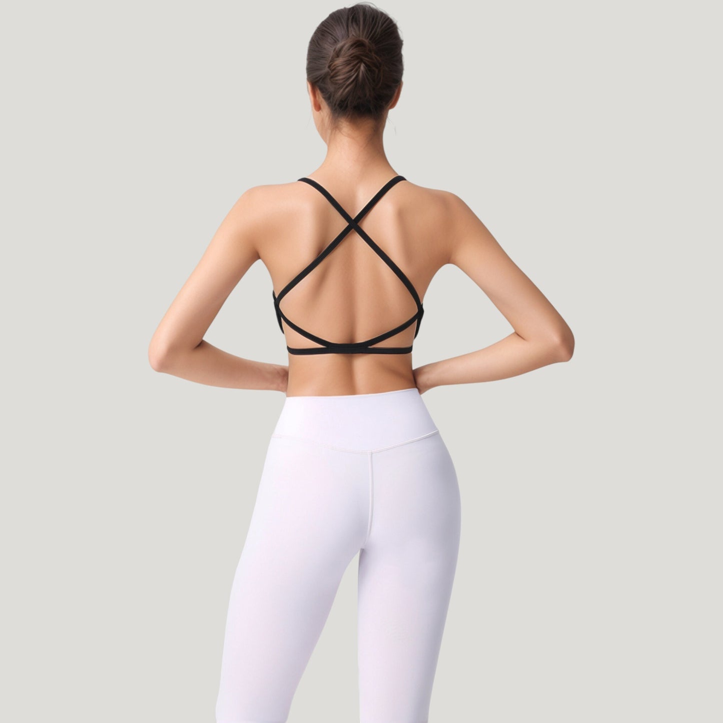 Strappy Back Sports Bra with Scoop Neck and Crisscross Detailing