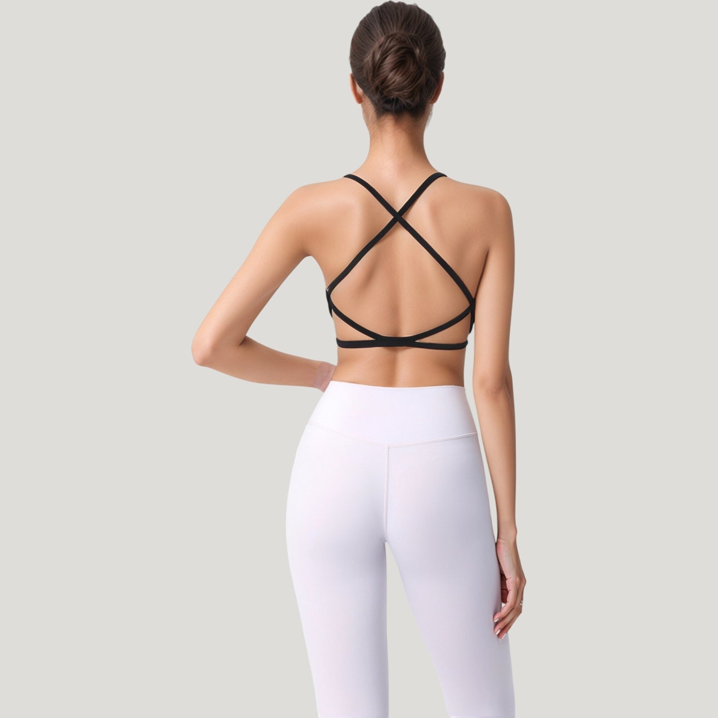 Strappy Back Sports Bra with Scoop Neck and Crisscross Detailing