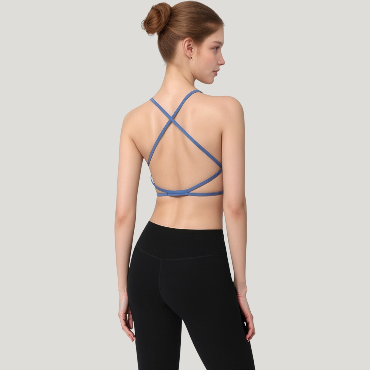 Strappy Back Sports Bra with Scoop Neck and Crisscross Detailing