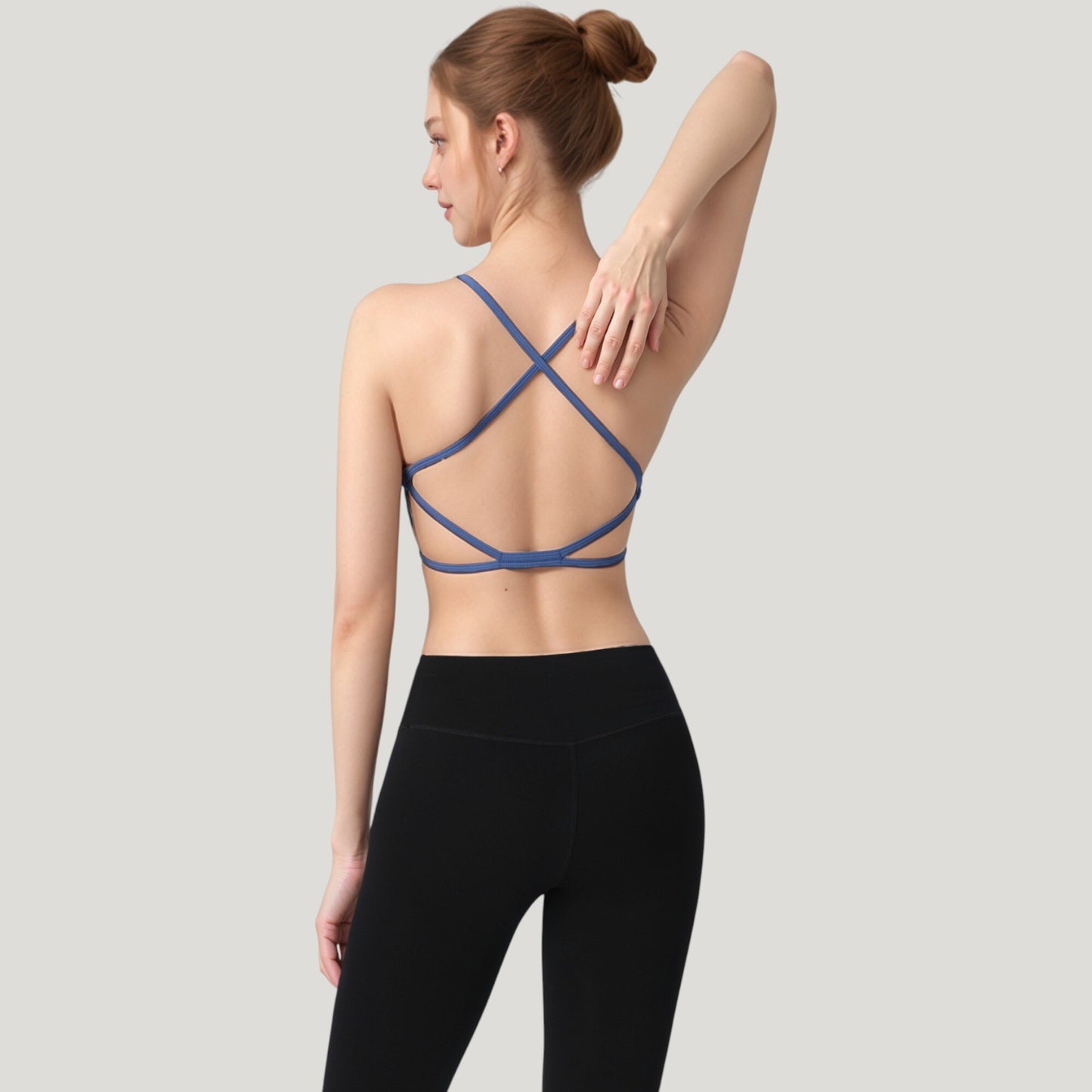 Strappy Back Sports Bra with Scoop Neck and Crisscross Detailing