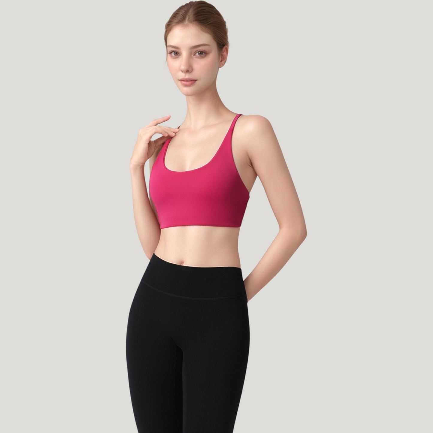 Strappy Back Sports Bra with Scoop Neck and Crisscross Detailing