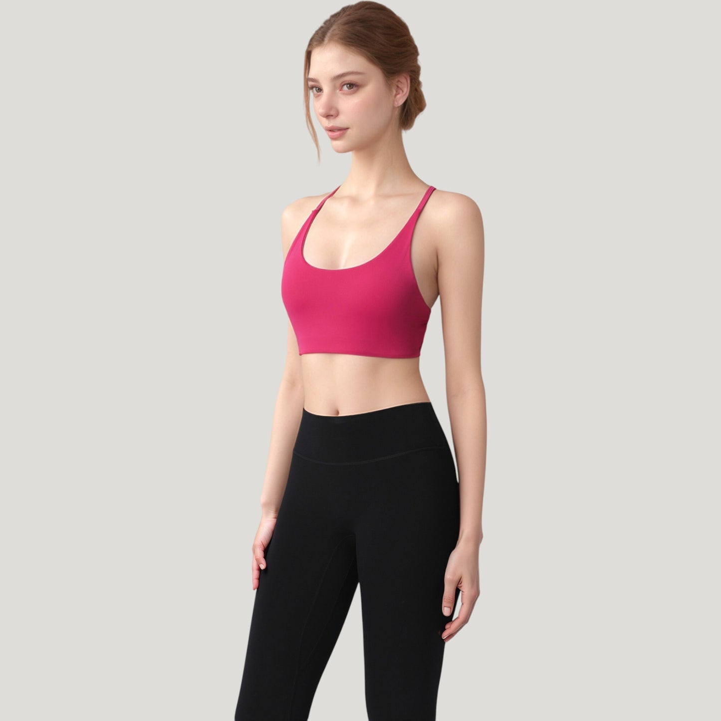 Strappy Back Sports Bra with Scoop Neck and Crisscross Detailing