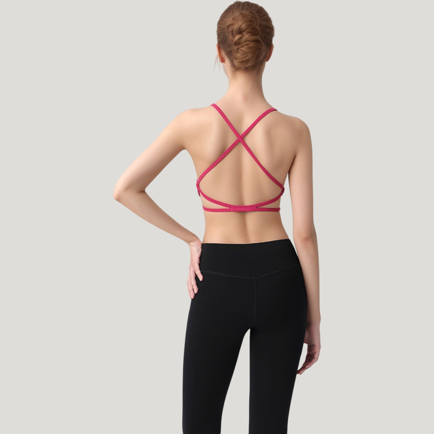 Strappy Back Sports Bra with Scoop Neck and Crisscross Detailing