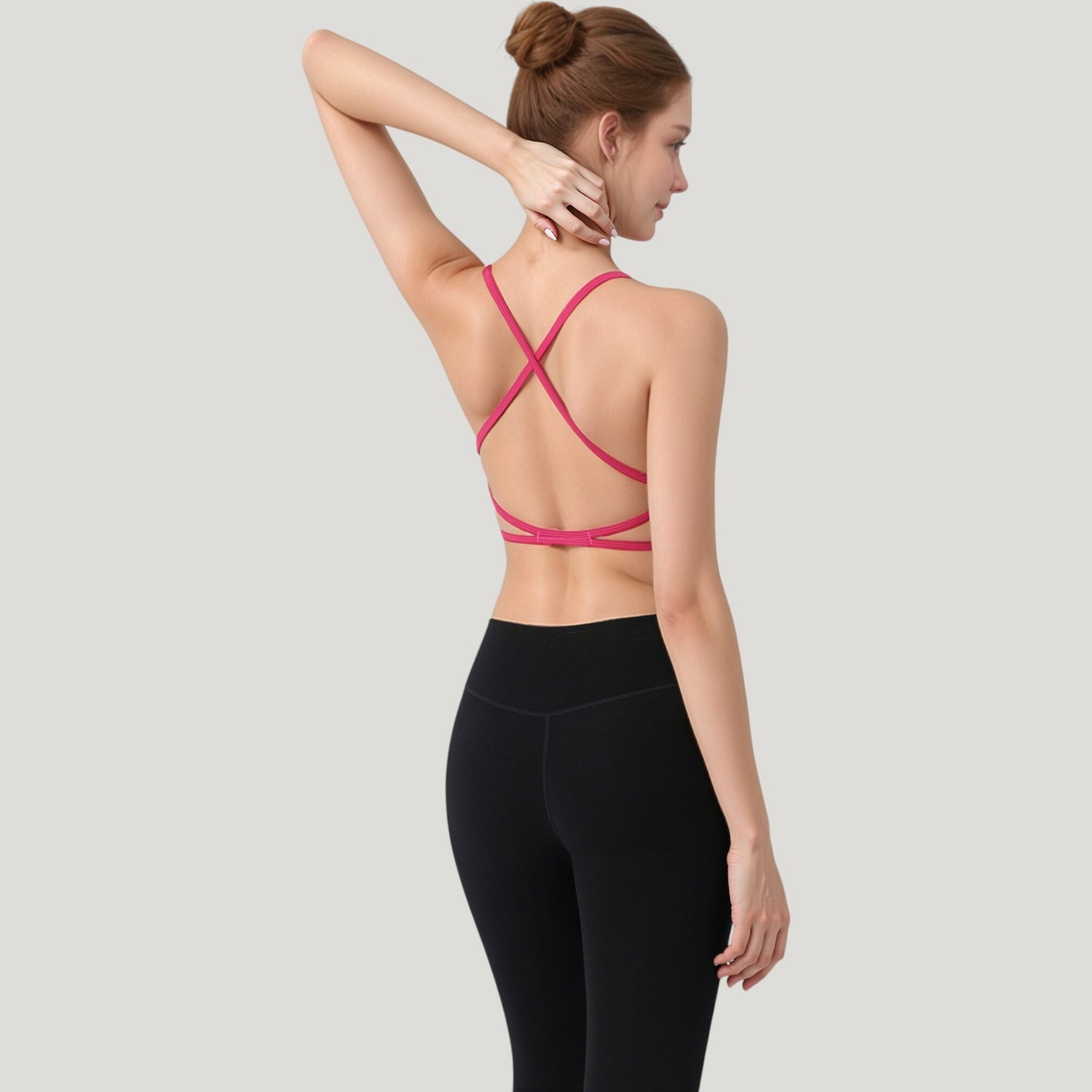 Strappy Back Sports Bra with Scoop Neck and Crisscross Detailing