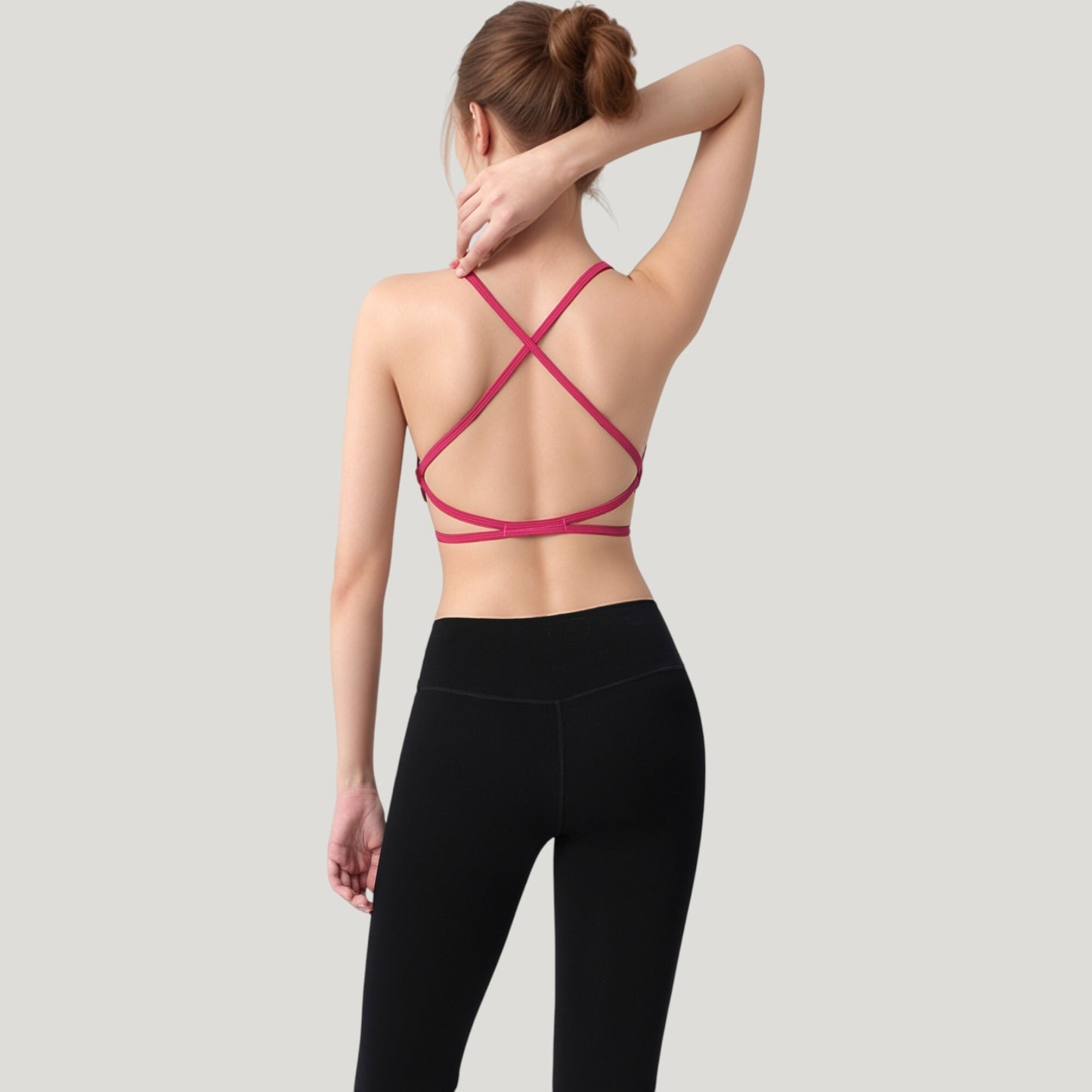 Strappy Back Sports Bra with Scoop Neck and Crisscross Detailing