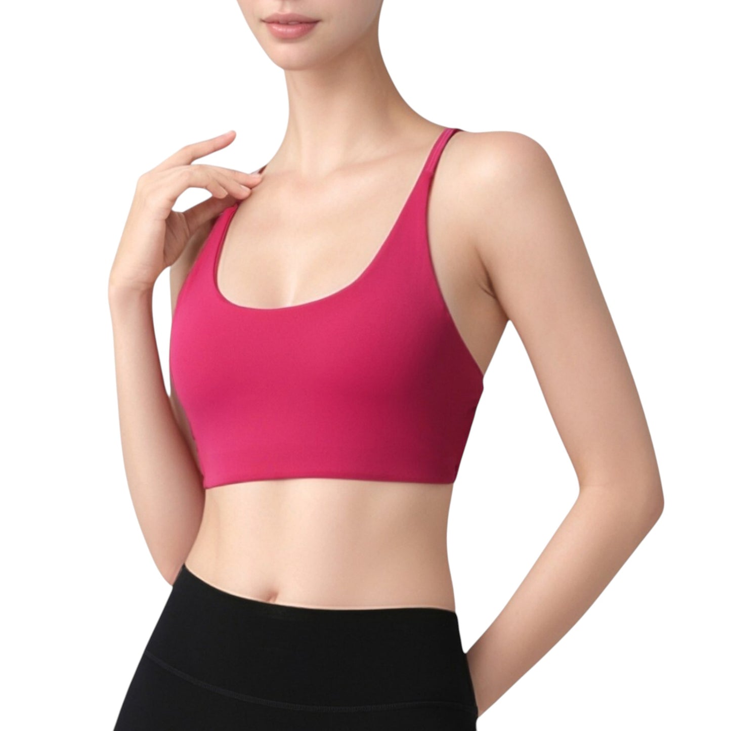 Strappy Back Sports Bra with Scoop Neck and Crisscross Detailing