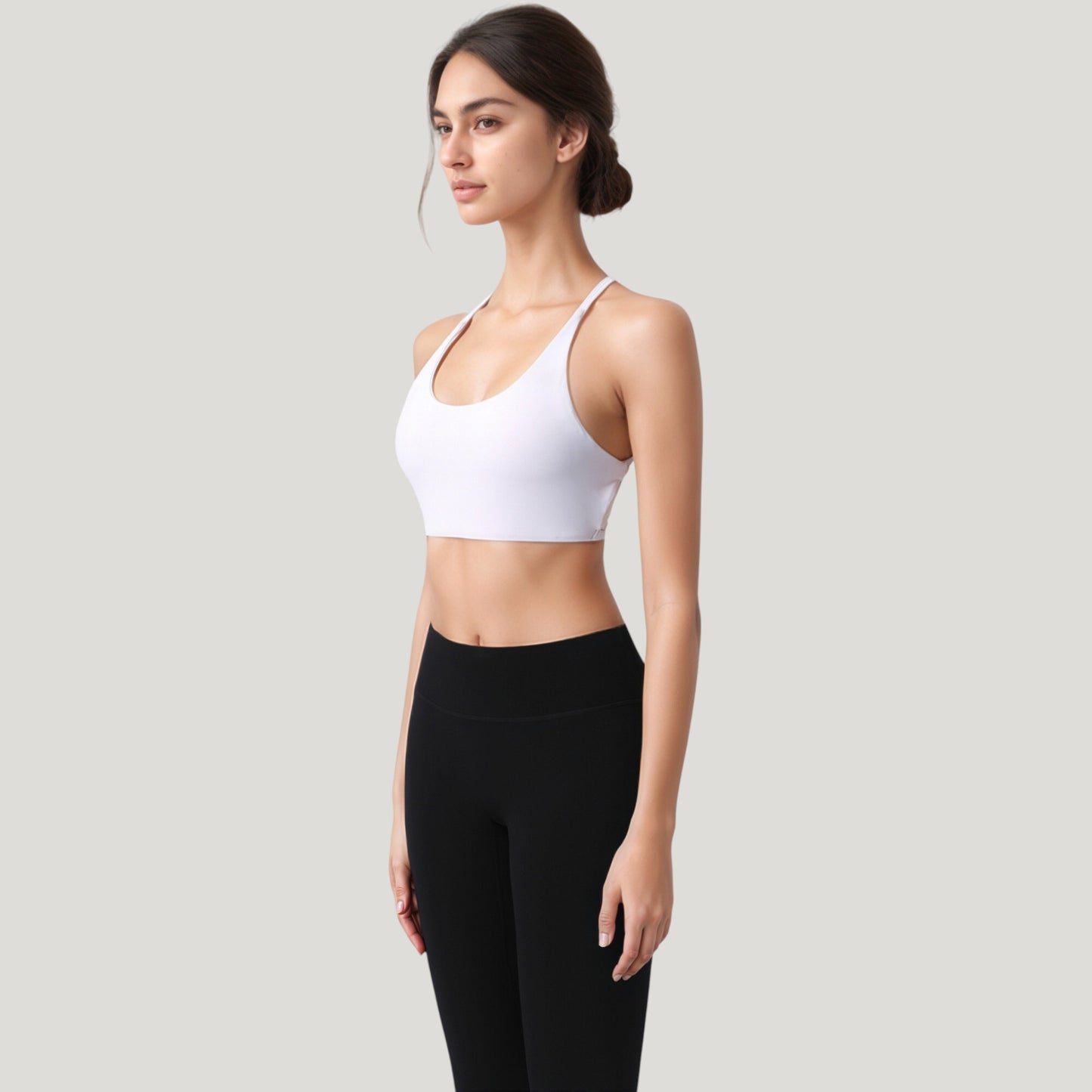 Strappy Back Sports Bra with Scoop Neck and Crisscross Detailing