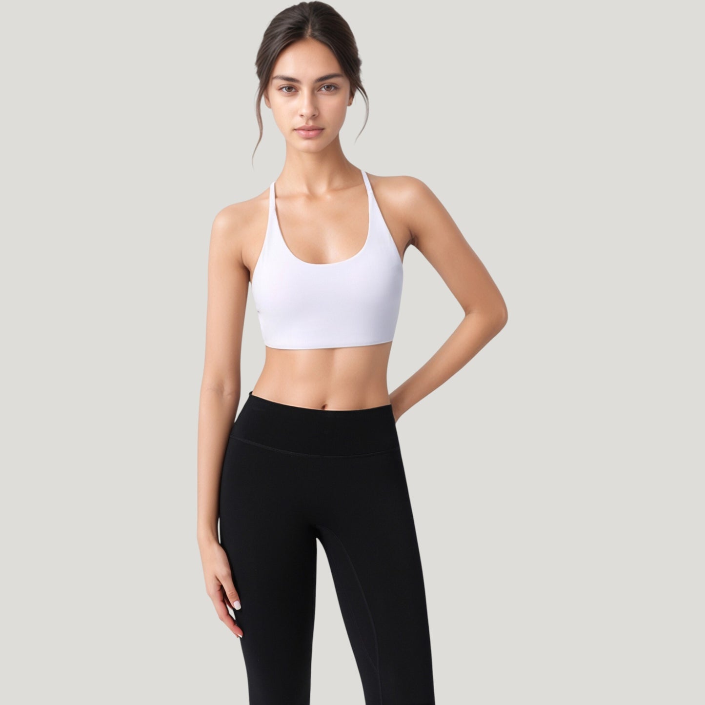 Strappy Back Sports Bra with Scoop Neck and Crisscross Detailing
