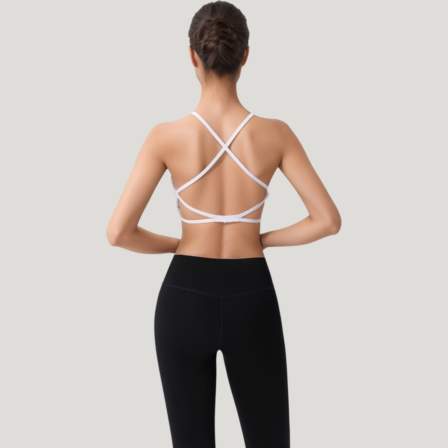 Strappy Back Sports Bra with Scoop Neck and Crisscross Detailing