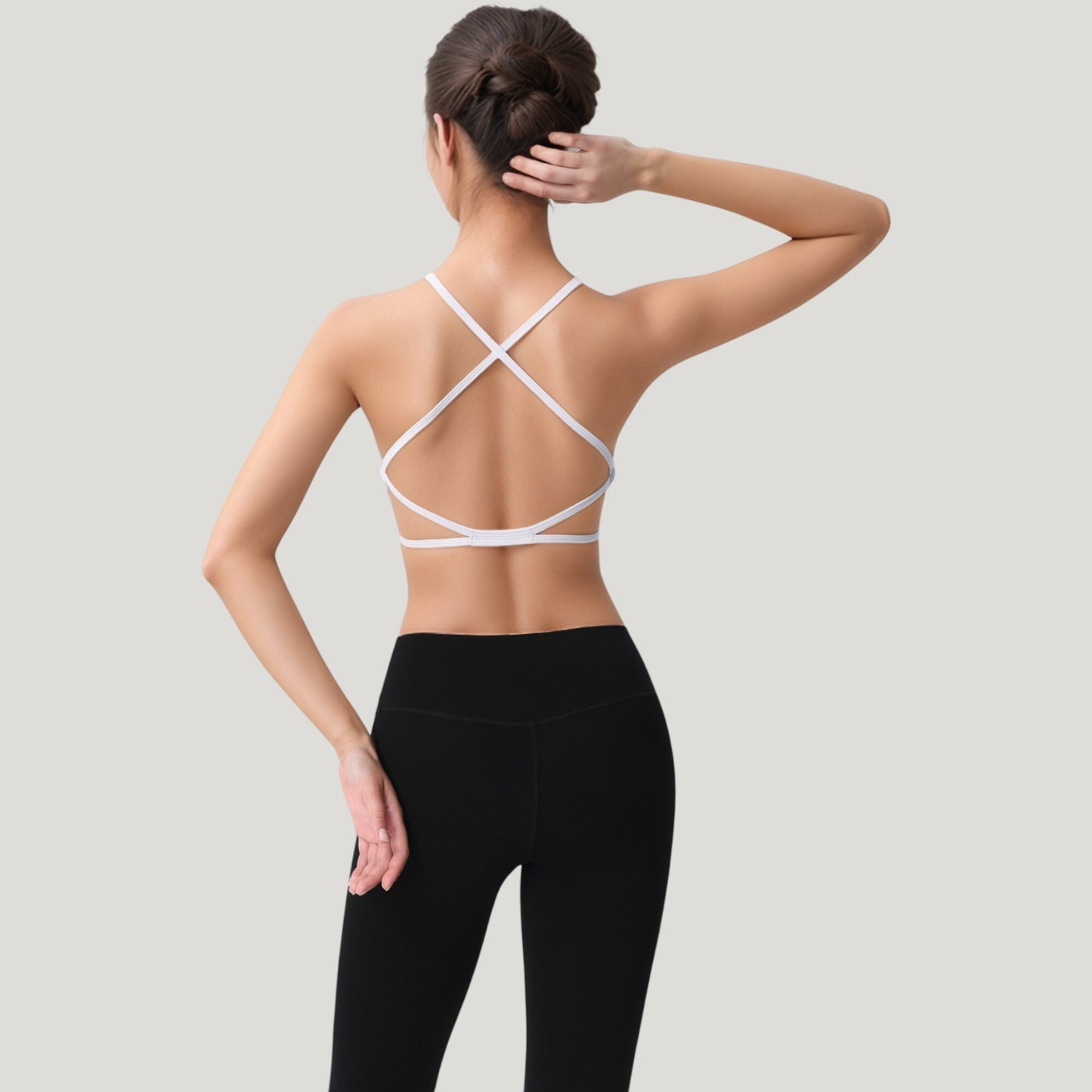 Strappy Back Sports Bra with Scoop Neck and Crisscross Detailing