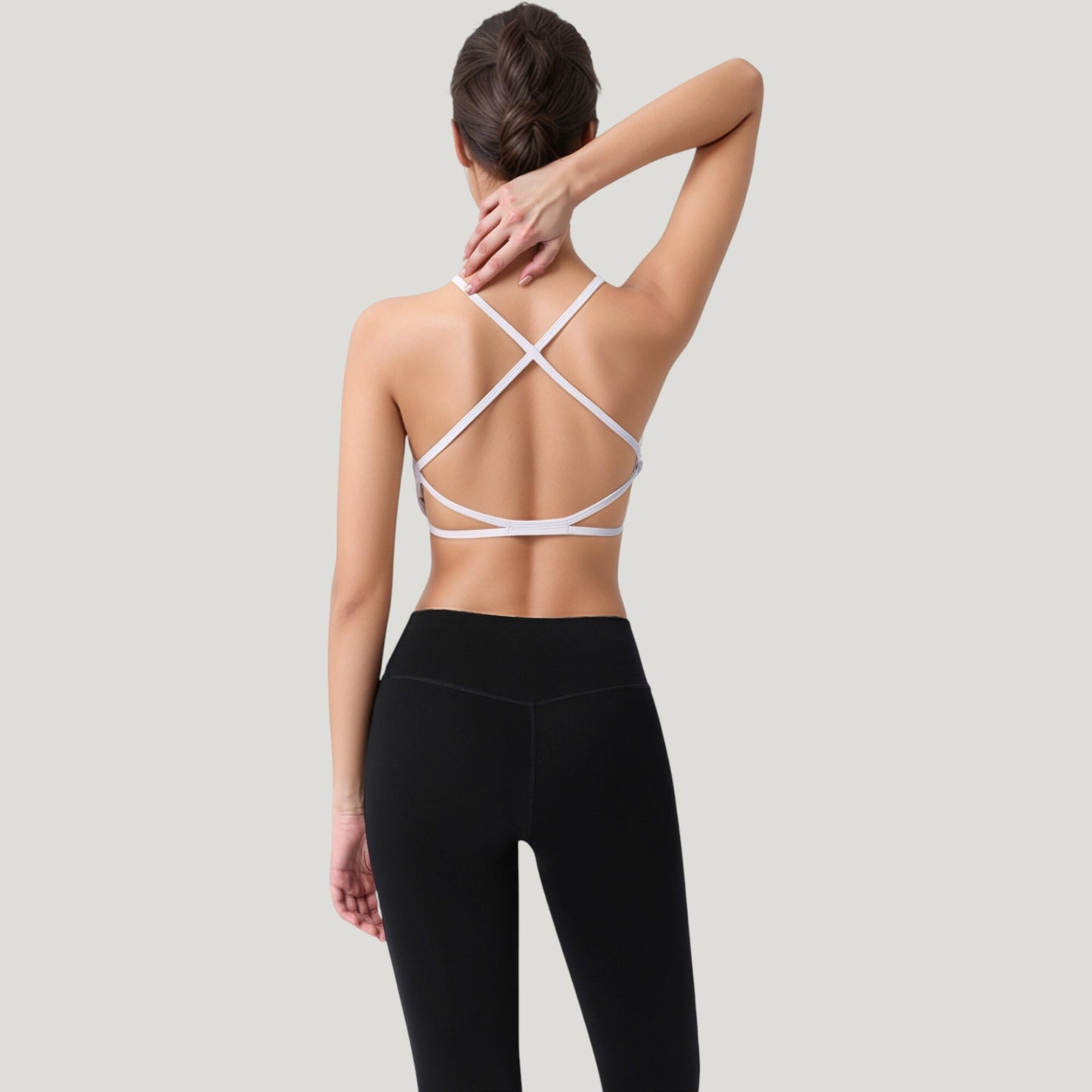 Strappy Back Sports Bra with Scoop Neck and Crisscross Detailing