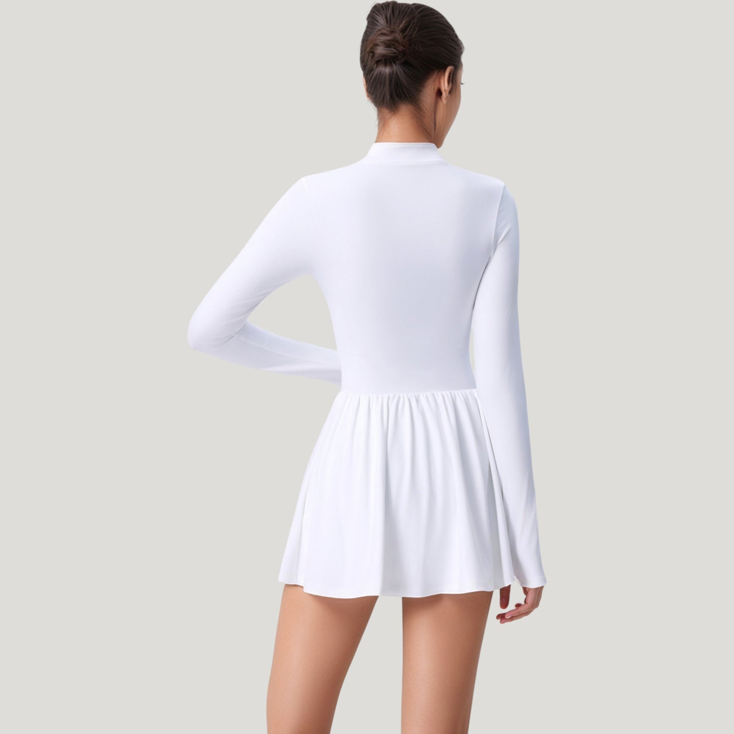Long Sleeve Athletic Dress with Front Zip and Flowy Skirt
