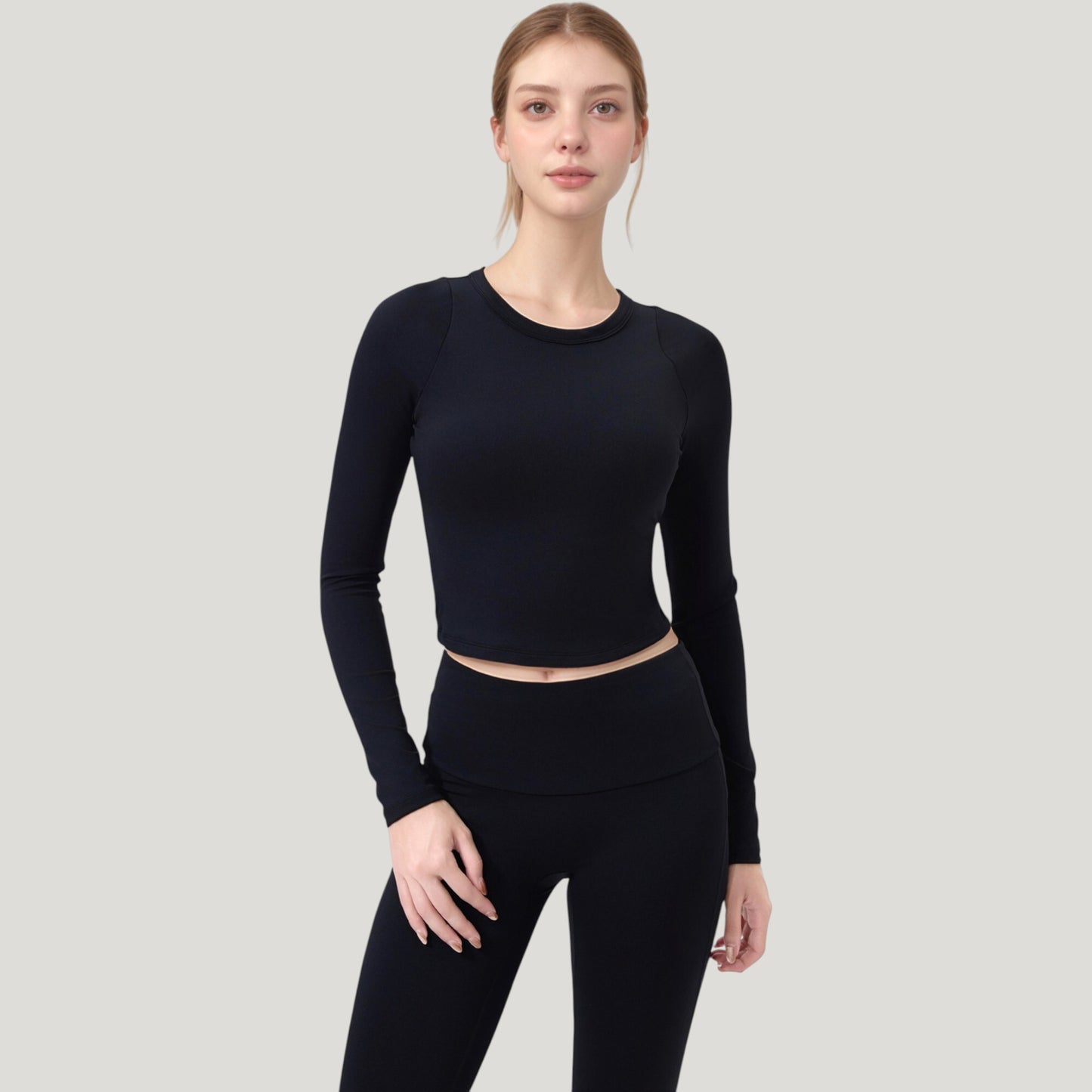 Long Sleeve Cropped Sports Top with Open Back and Crisscross Strap Detail