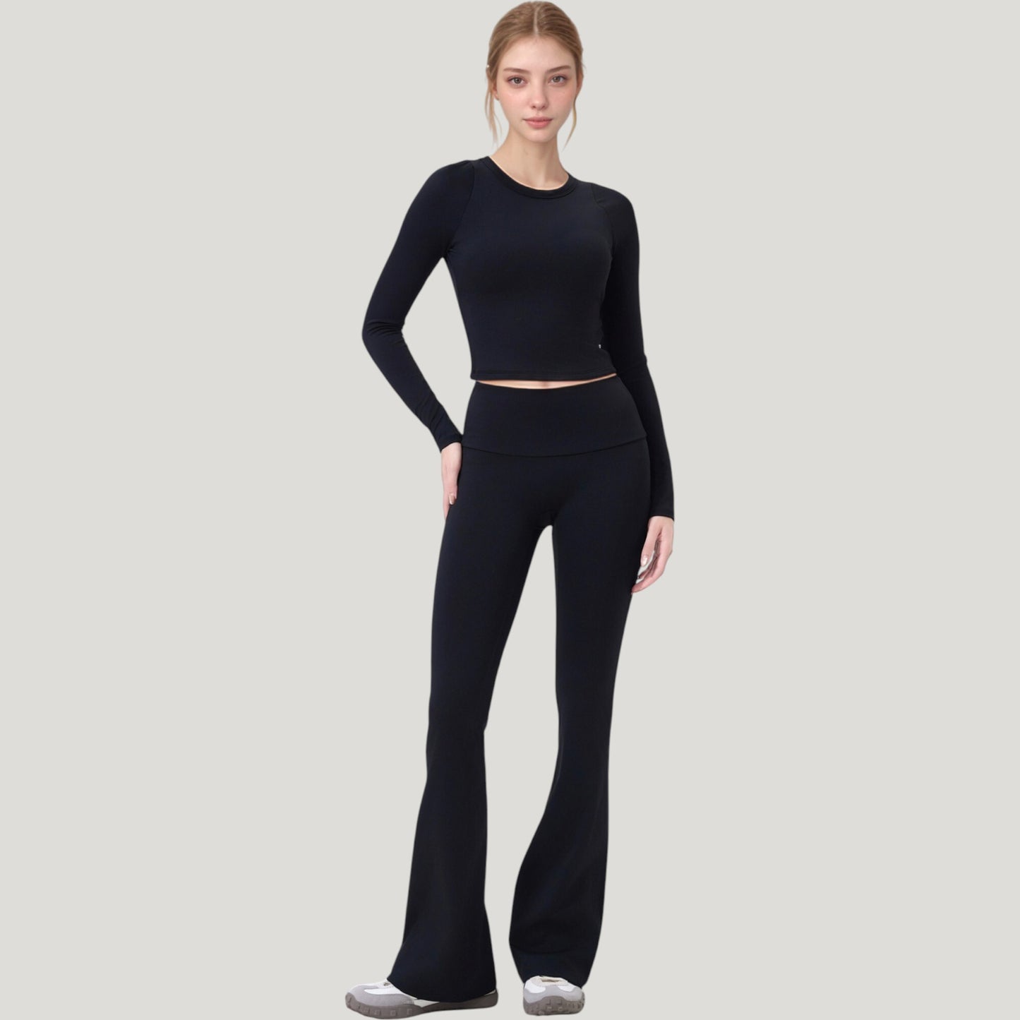 Long Sleeve Cropped Sports Top with Open Back and Crisscross Strap Detail