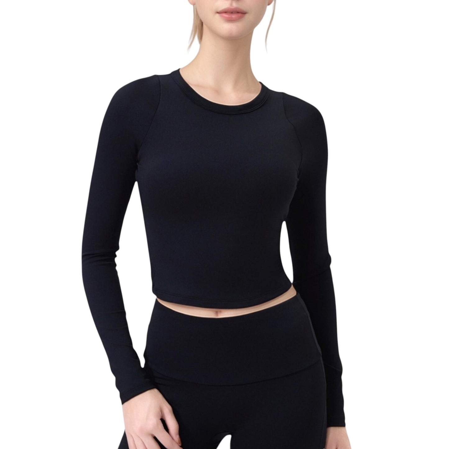 Long Sleeve Cropped Sports Top with Open Back and Crisscross Strap Detail