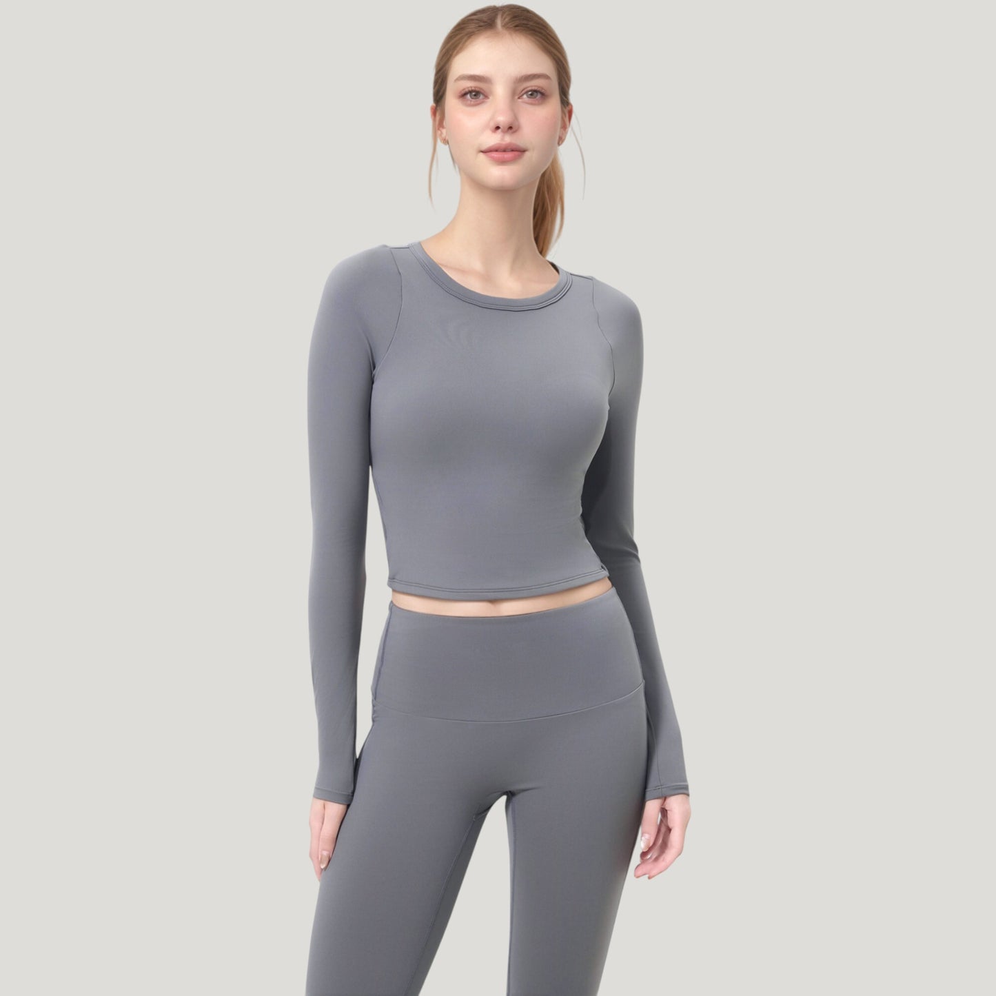 Long Sleeve Cropped Sports Top with Open Back and Crisscross Strap Detail
