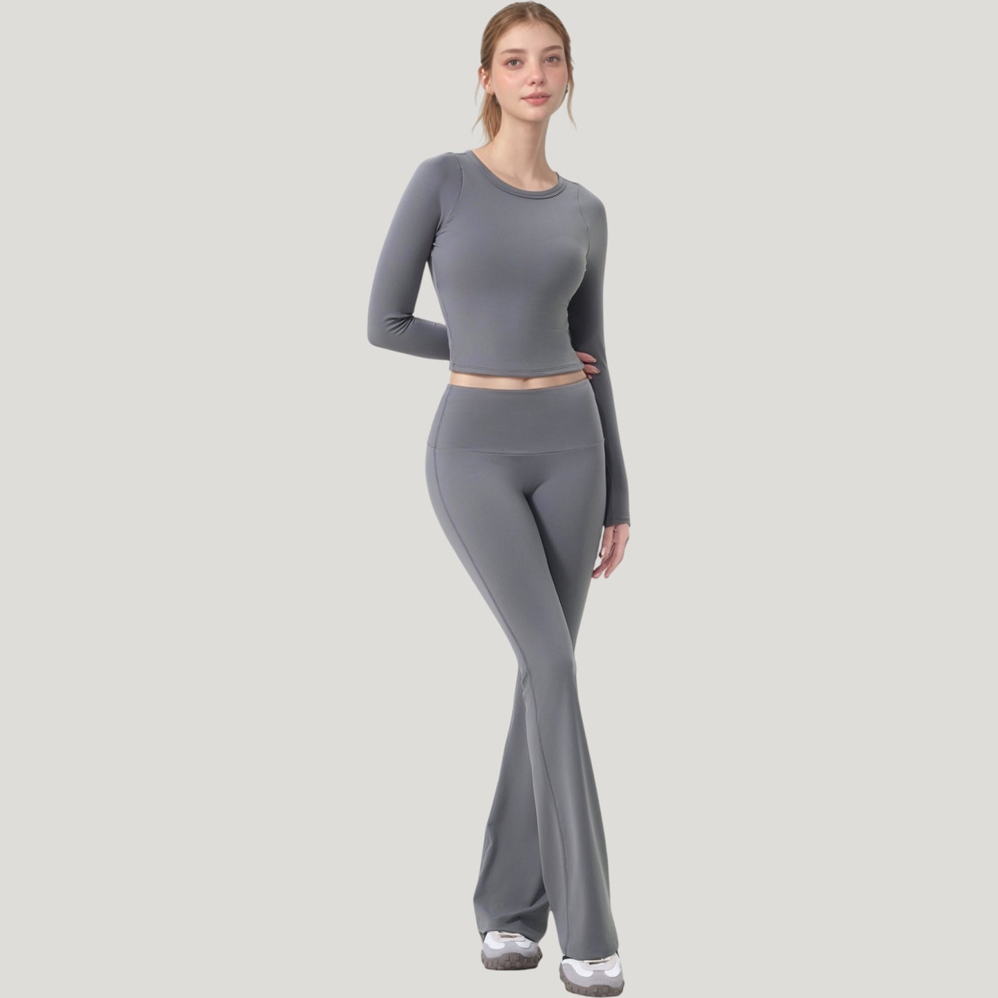 Long Sleeve Cropped Sports Top with Open Back and Crisscross Strap Detail