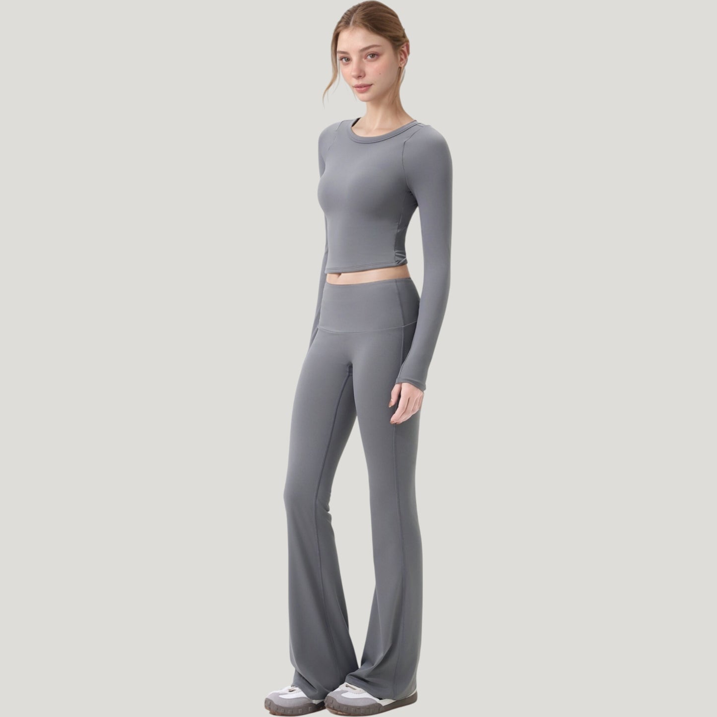 Long Sleeve Cropped Sports Top with Open Back and Crisscross Strap Detail