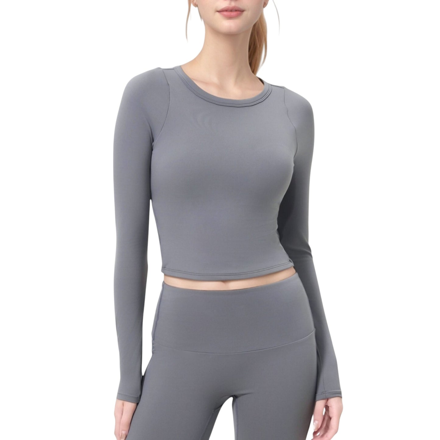 Long Sleeve Cropped Sports Top with Open Back and Crisscross Strap Detail