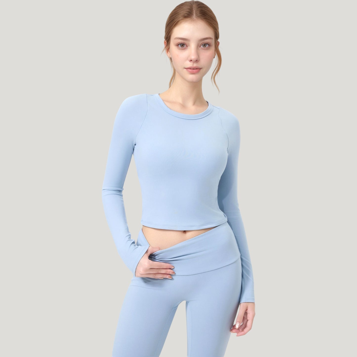 Long Sleeve Cropped Sports Top with Open Back and Crisscross Strap Detail