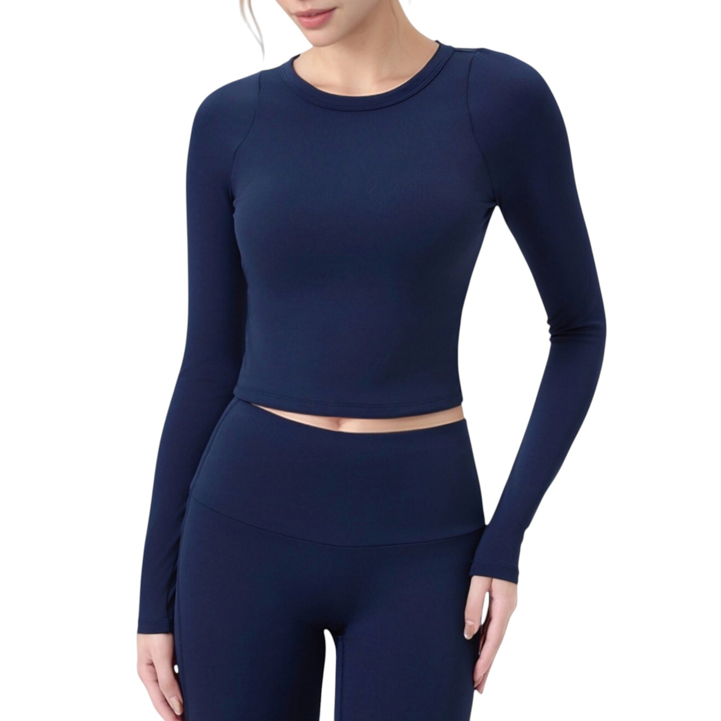 Long Sleeve Cropped Sports Top with Open Back and Crisscross Strap Detail