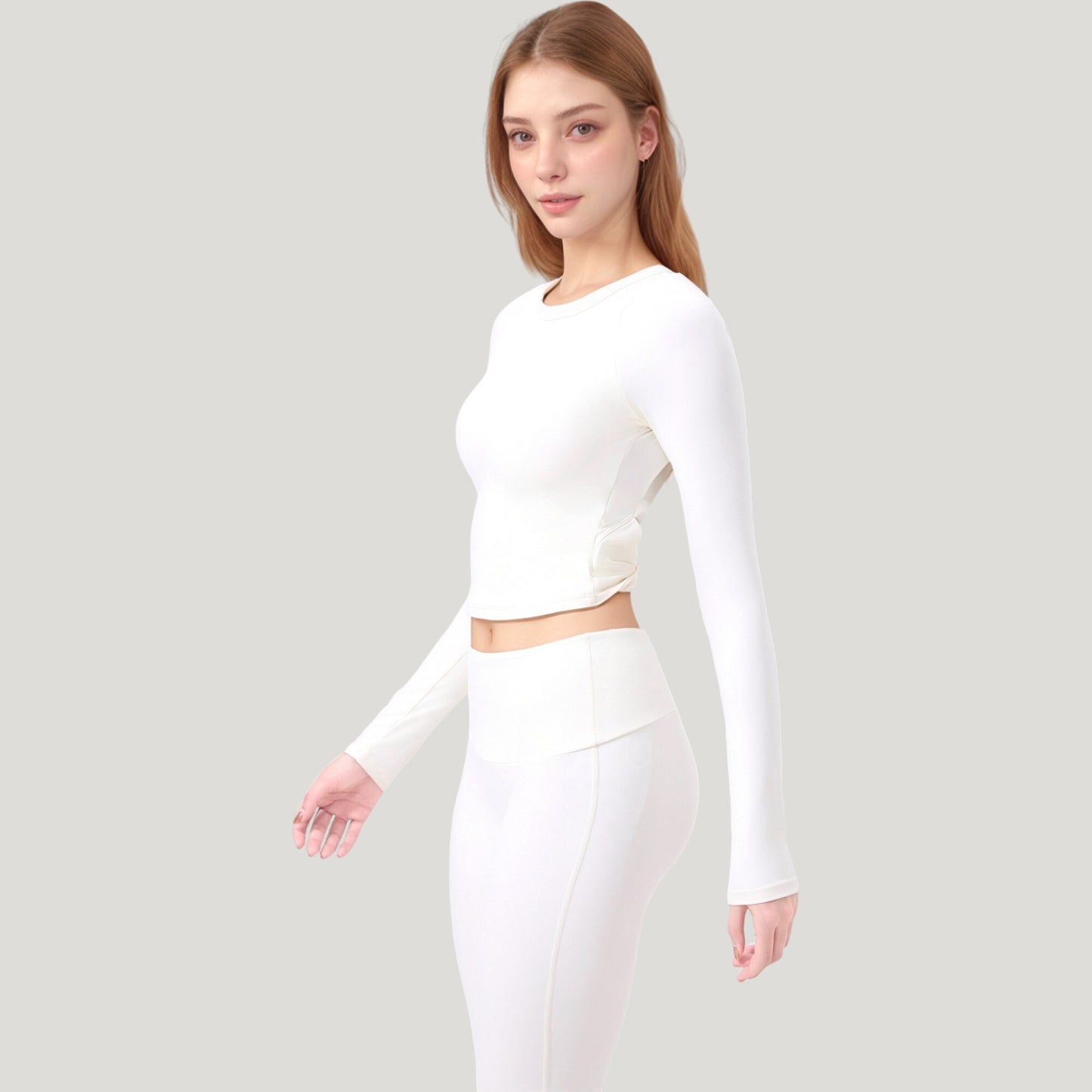 Long Sleeve Cropped Sports Top with Open Back and Crisscross Strap Detail