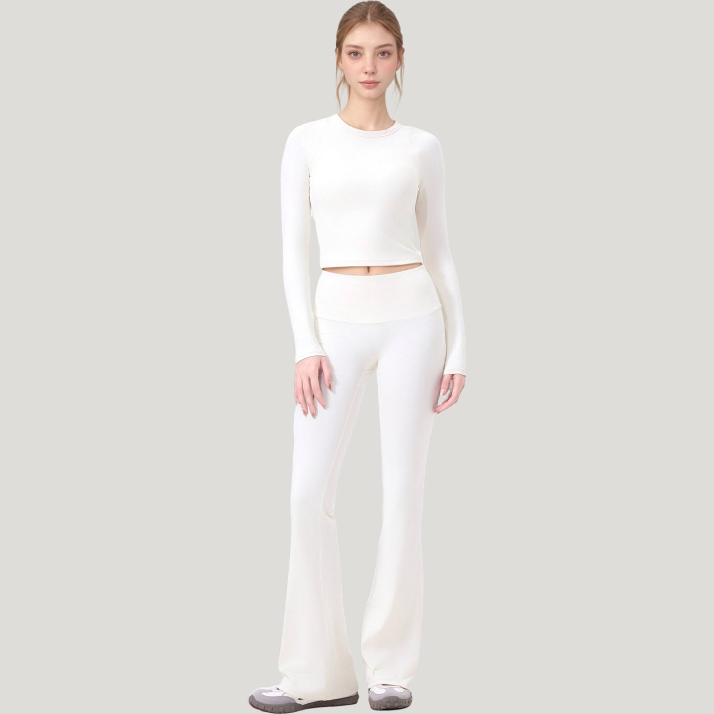 Long Sleeve Cropped Sports Top with Open Back and Crisscross Strap Detail