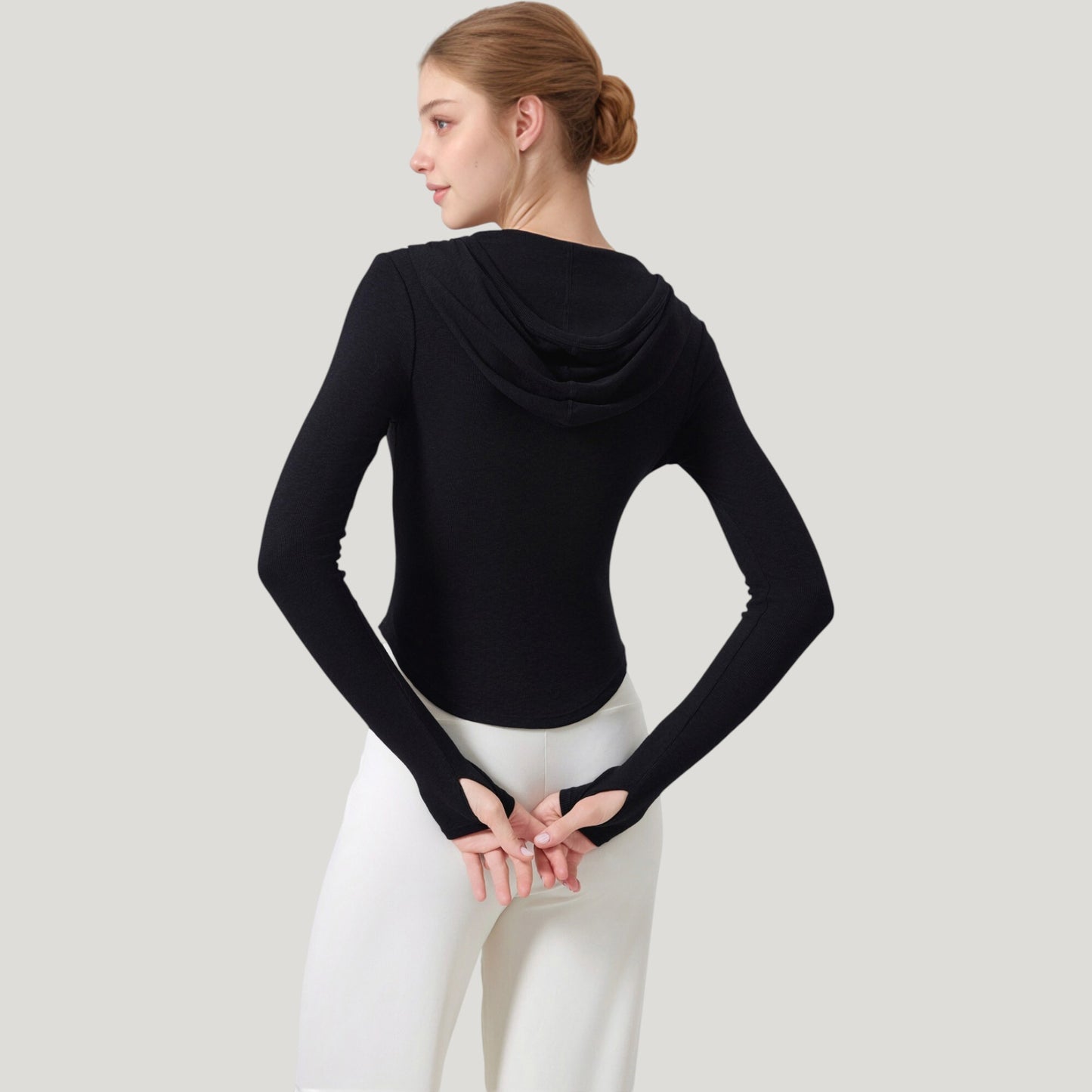 Long Sleeve Henley Hoodie Activewear Top with Streamlined Fit and Lightweight Stretch Fabric