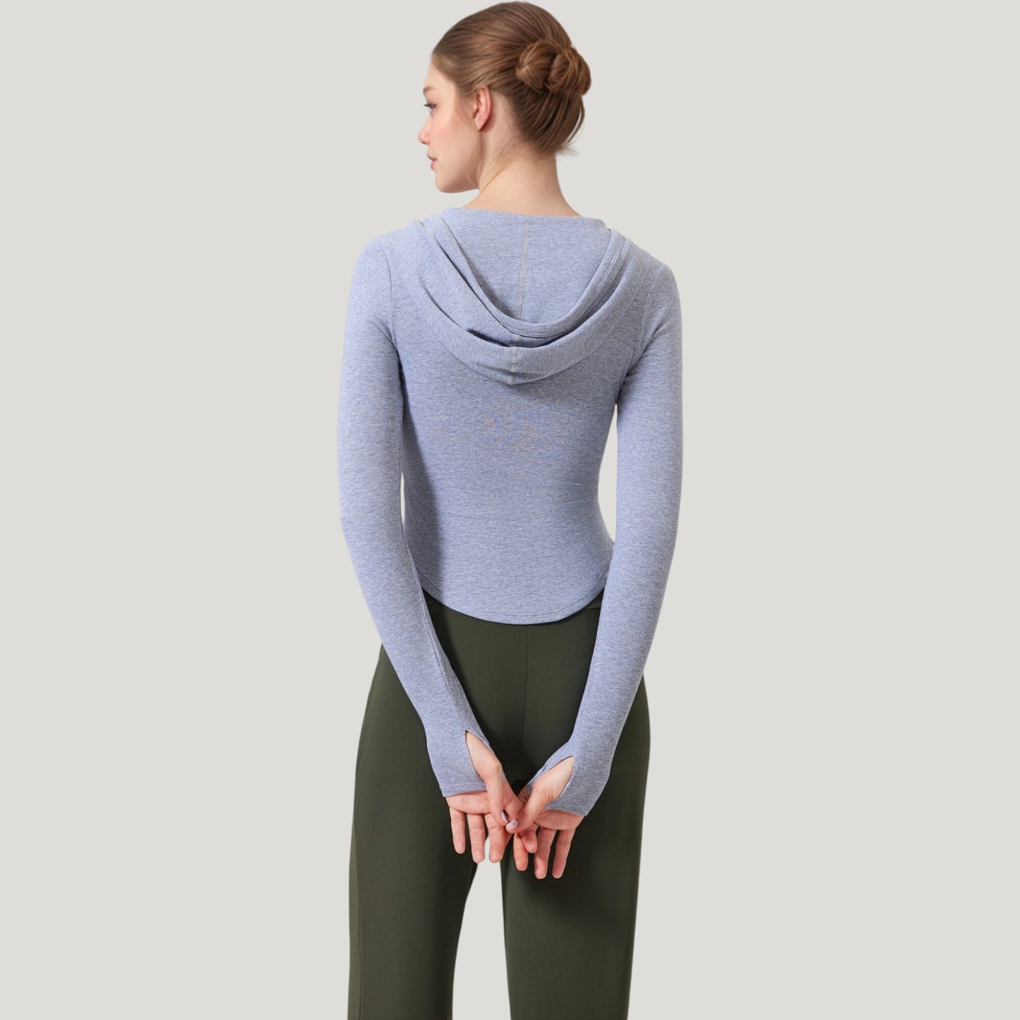 Long Sleeve Henley Hoodie Activewear Top with Streamlined Fit and Lightweight Stretch Fabric