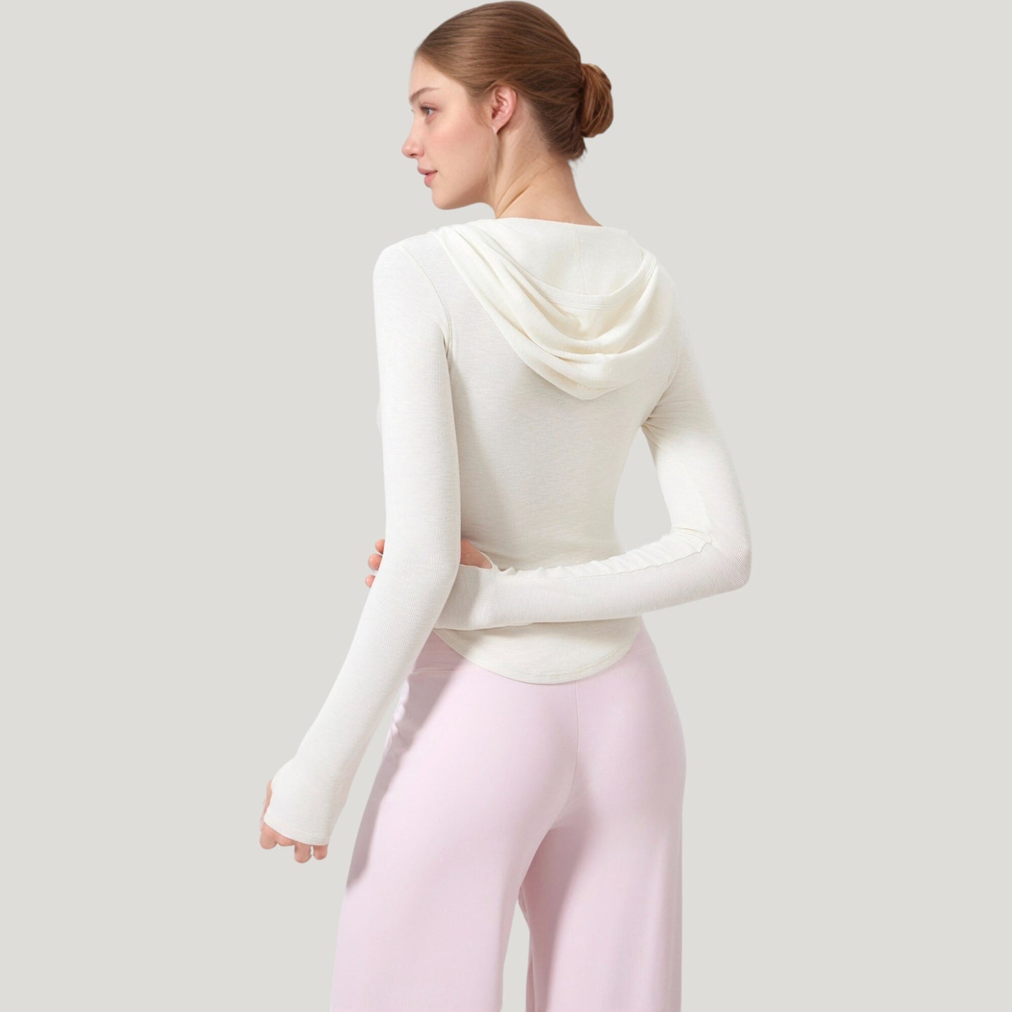 Long Sleeve Henley Hoodie Activewear Top with Streamlined Fit and Lightweight Stretch Fabric