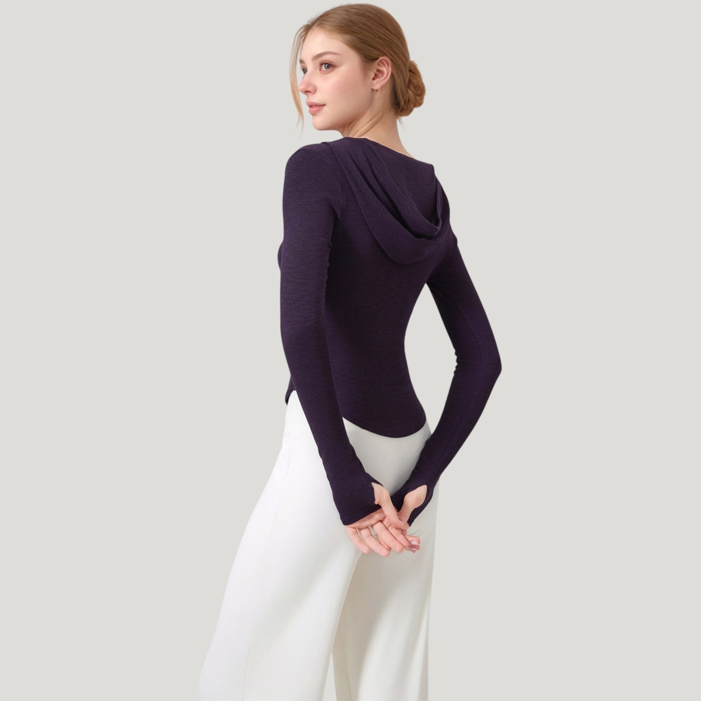 Long Sleeve Henley Hoodie Activewear Top with Streamlined Fit and Lightweight Stretch Fabric