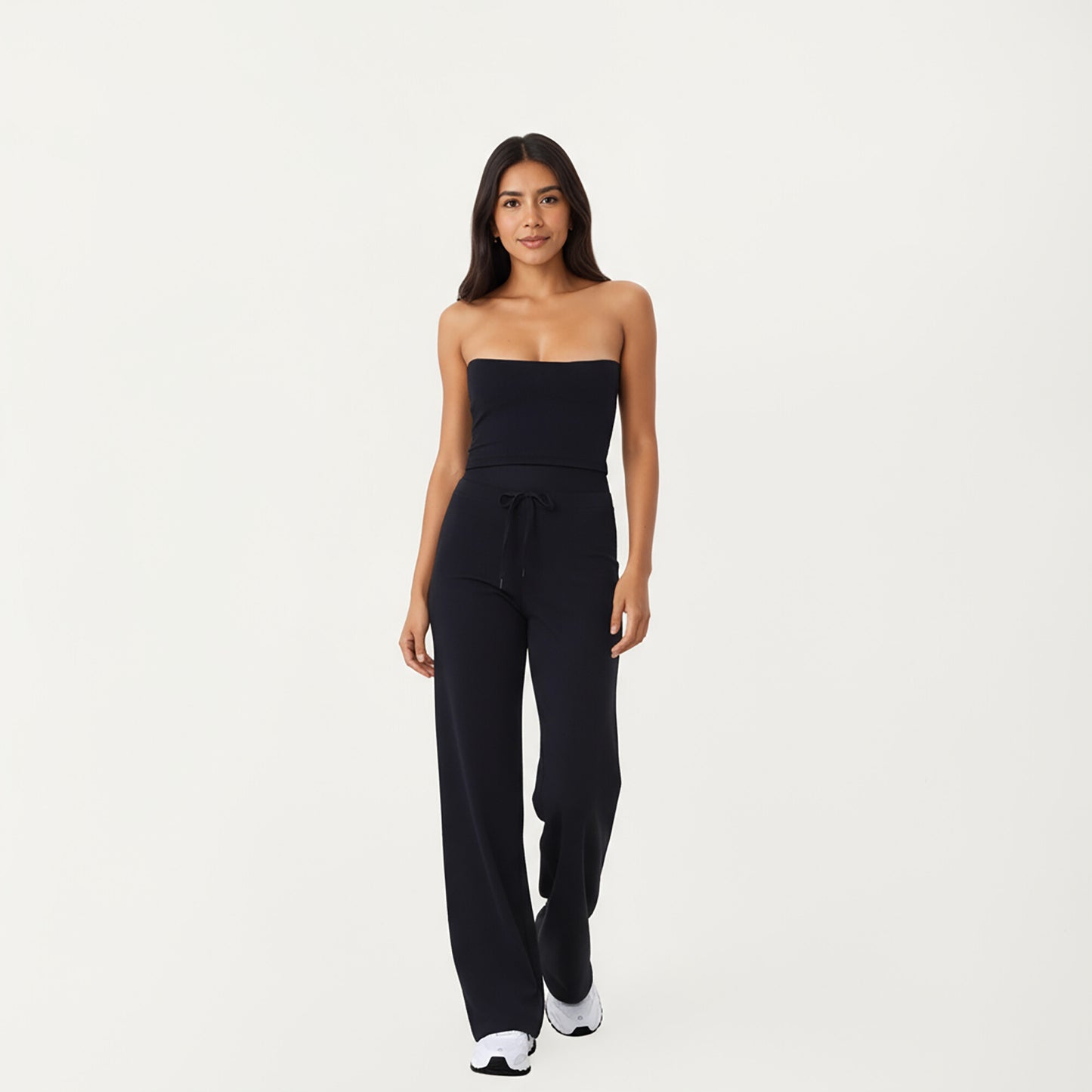 High Waist Flare Leg Pants with Foldover Waistband and Stretch Performance Fabric