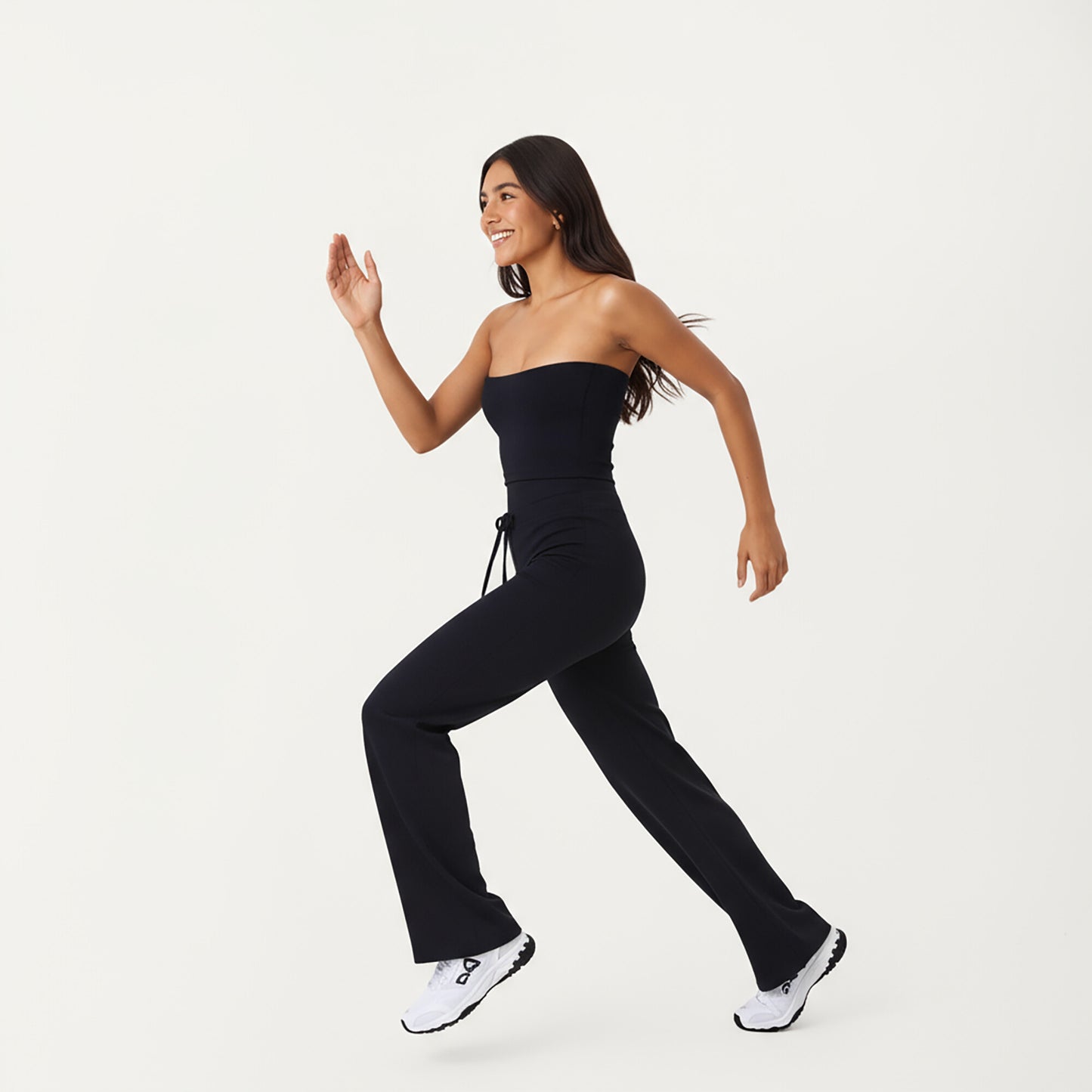 High Waist Flare Leg Pants with Foldover Waistband and Stretch Performance Fabric