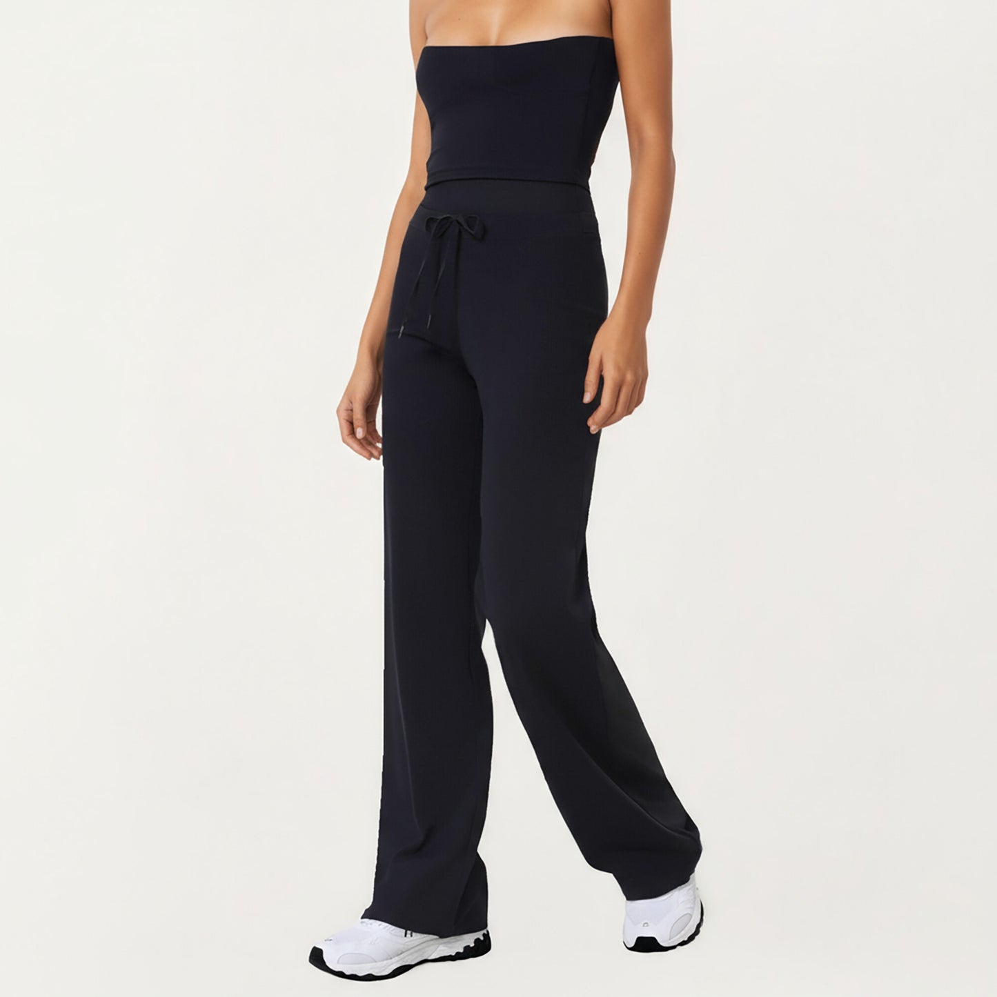 High Waist Flare Leg Pants with Foldover Waistband and Stretch Performance Fabric