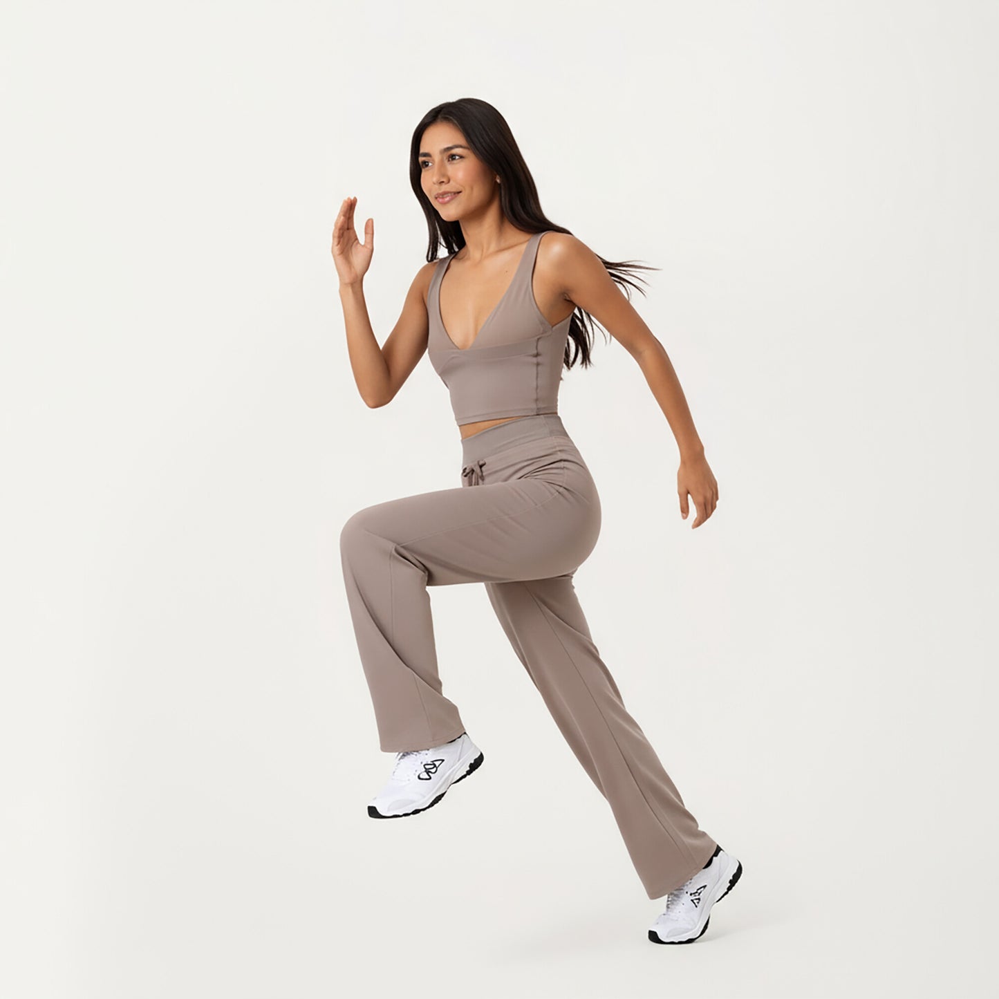 High Waist Flare Leg Pants with Foldover Waistband and Stretch Performance Fabric