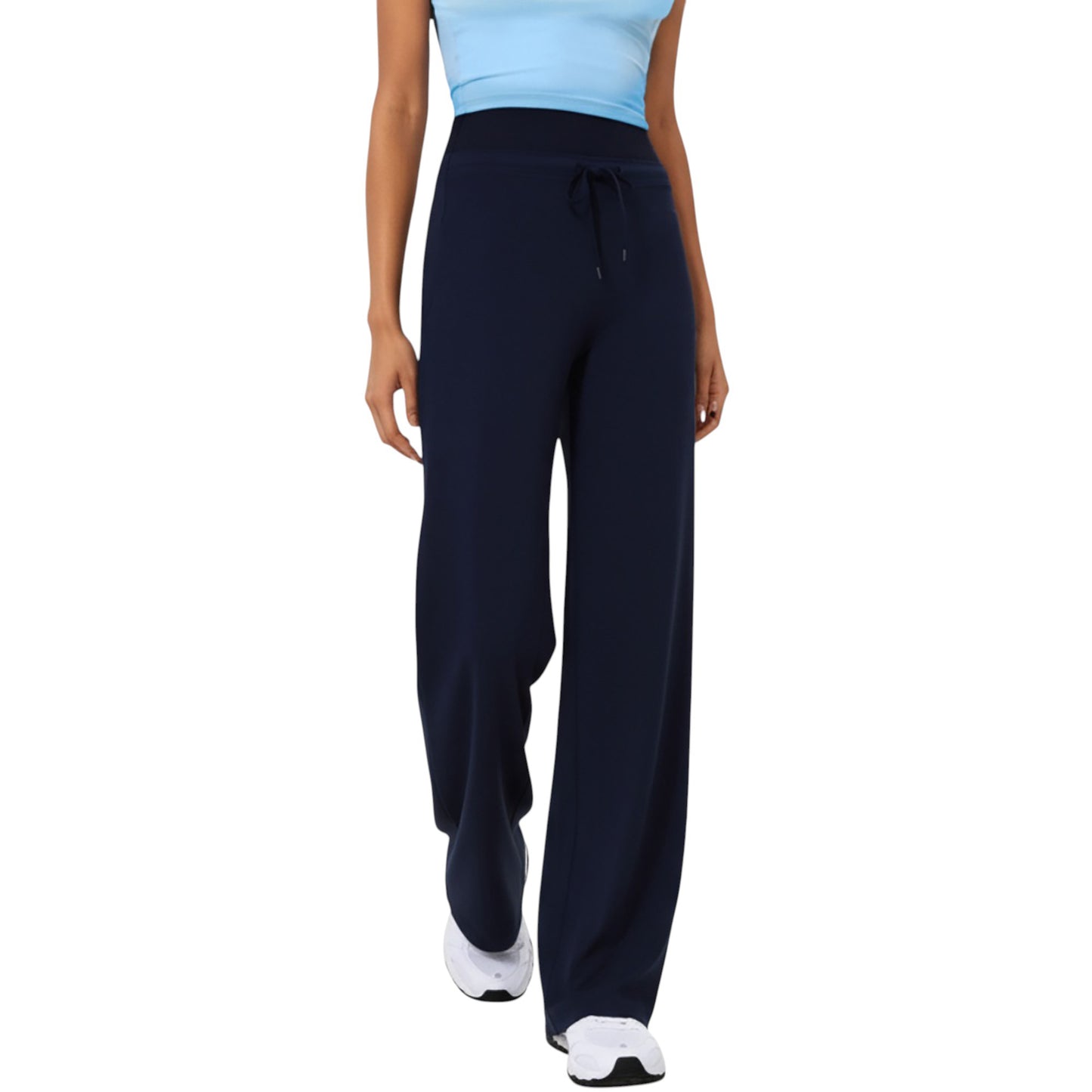 High Waist Flare Leg Pants with Foldover Waistband and Stretch Performance Fabric