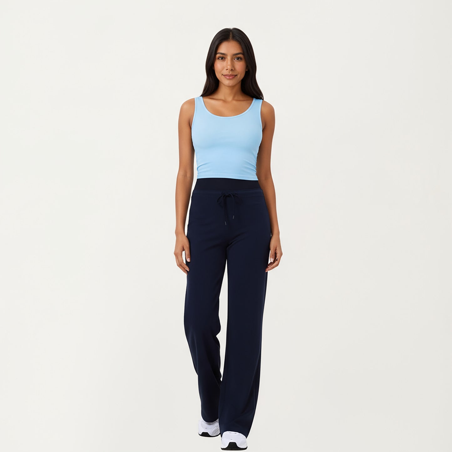 High Waist Flare Leg Pants with Foldover Waistband and Stretch Performance Fabric