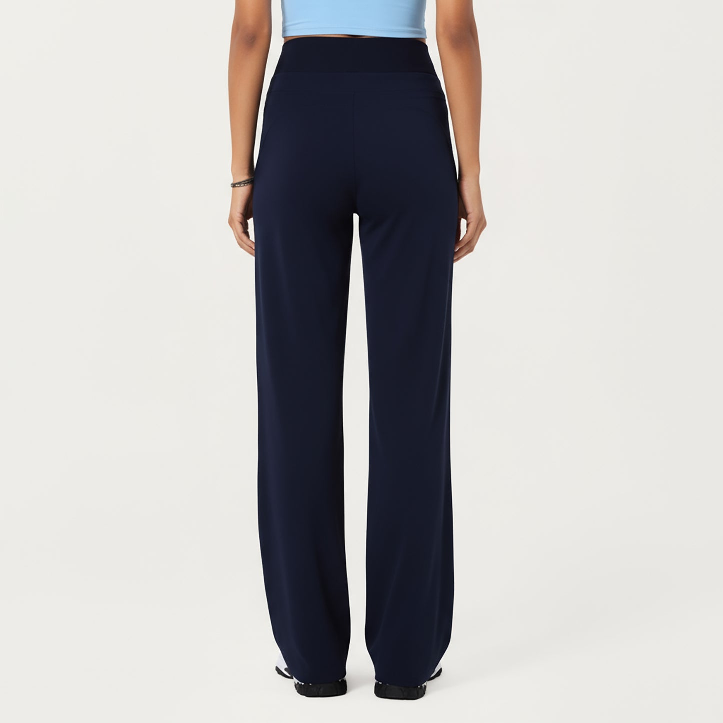 High Waist Flare Leg Pants with Foldover Waistband and Stretch Performance Fabric