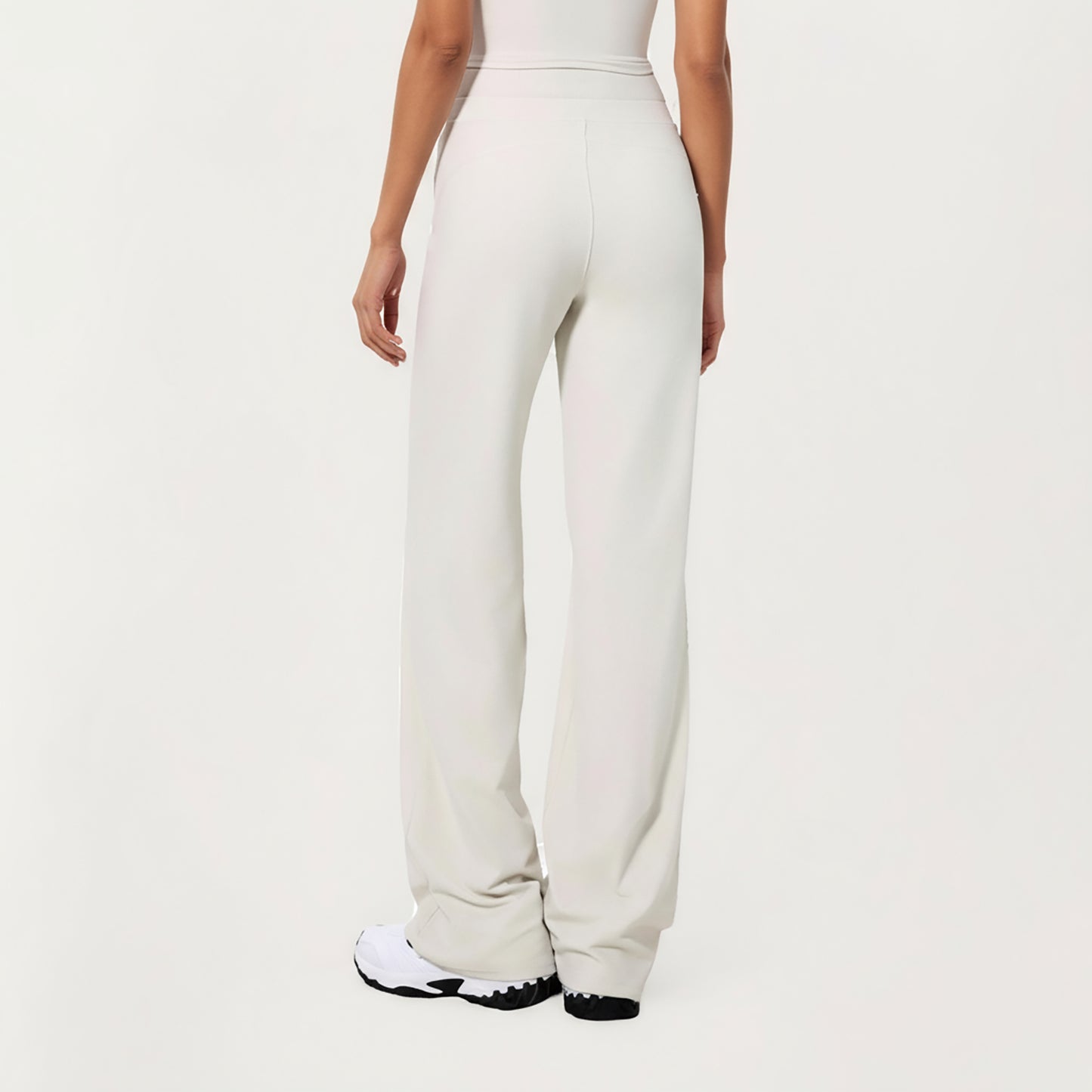High Waist Flare Leg Pants with Foldover Waistband and Stretch Performance Fabric
